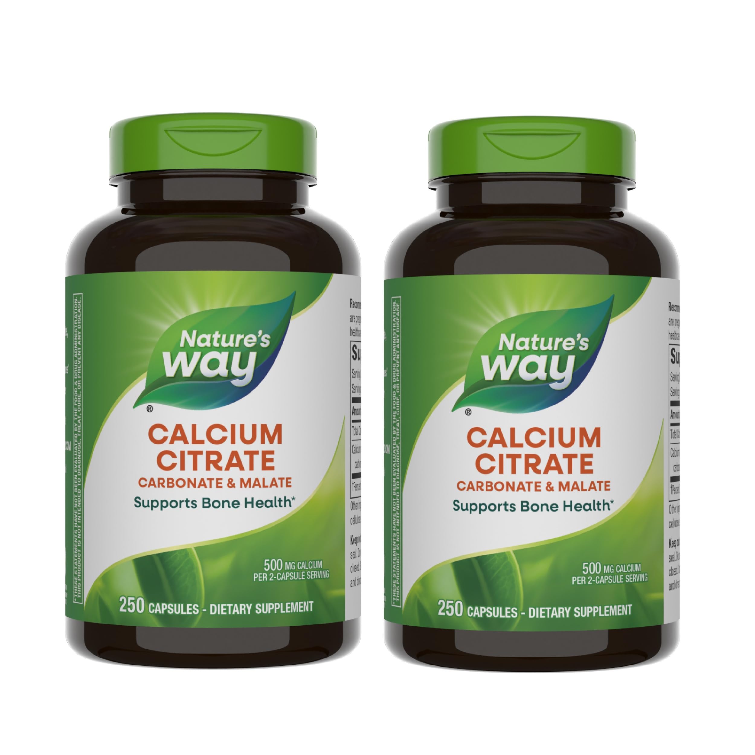 Nature's Way Calcium Citrate 500 mg | Bone Health & Muscle Support, Gluten Free, 250 Capsules (2 Pack)
