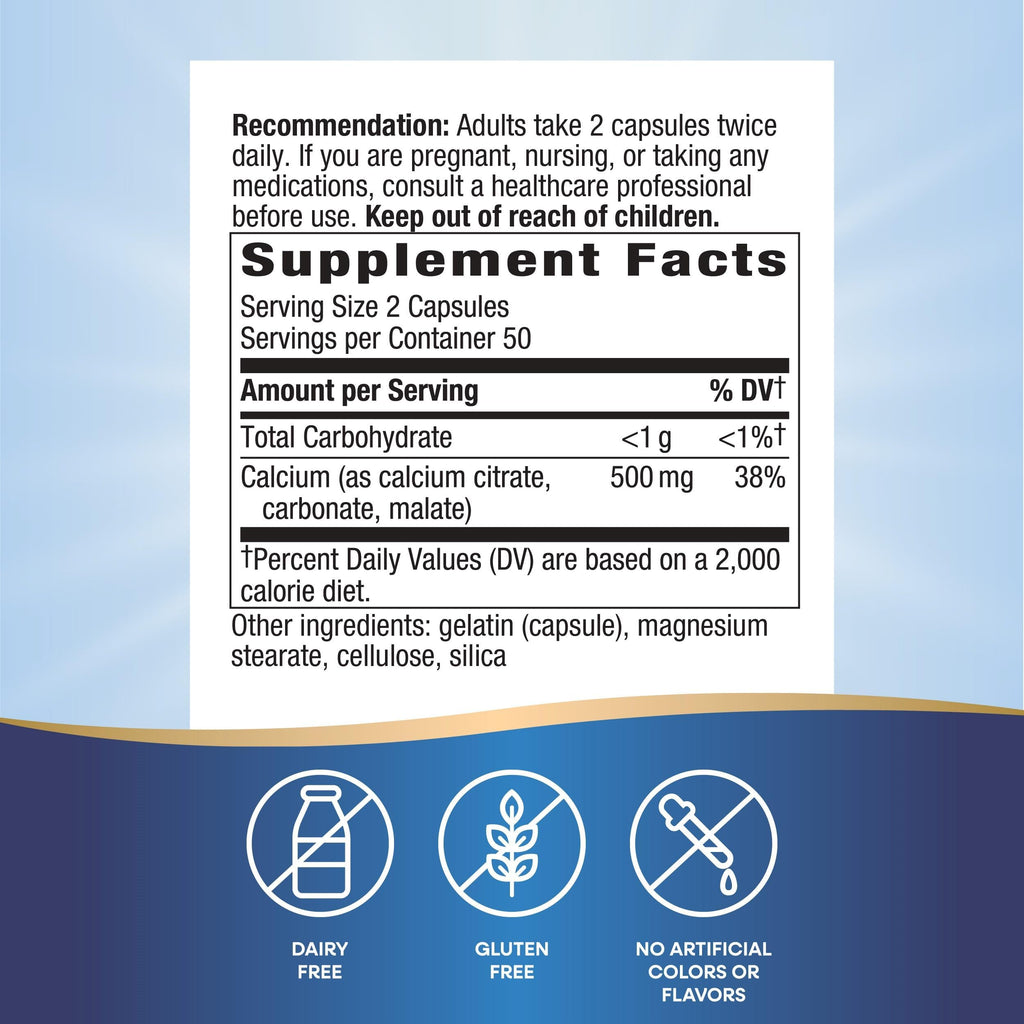 Nature's Way Calcium Citrate, Carbonate & Malate — Supports Bone Health (100 Capsules)