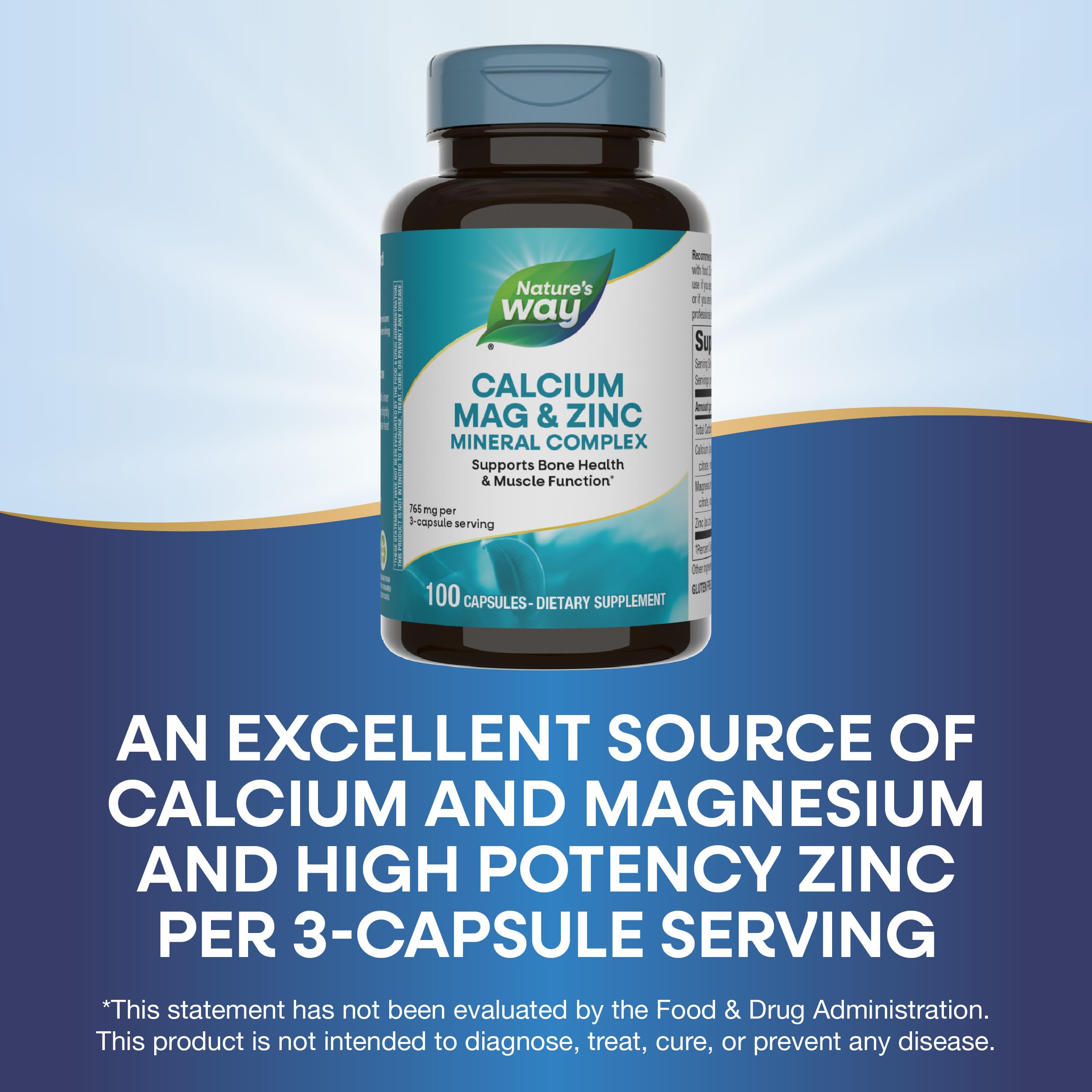 Nature's Way Calcium Magnesium Zinc Mineral Complex – Bone Health, Muscle Function & Immune Support | 2 Pack