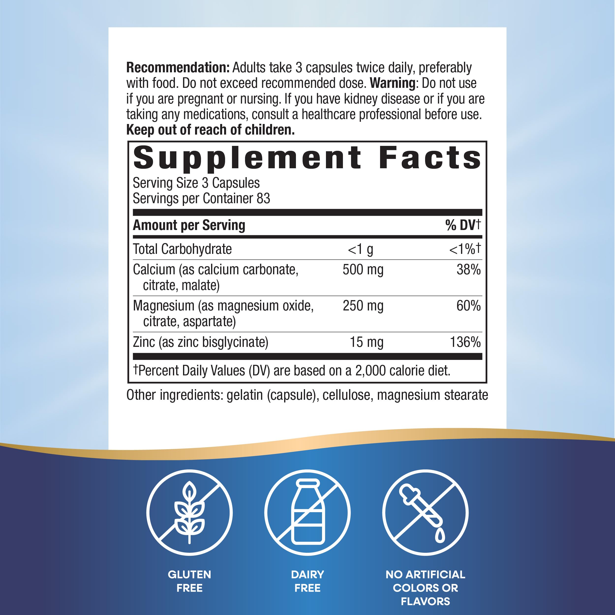 Nature's Way Calcium Magnesium & Zinc Mineral Complex – 250 Capsules