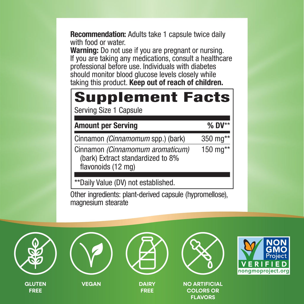 Nature's Way Cinnamon Premium Extract 8% Flavonoids - 60 Vcaps (Pack of 2)