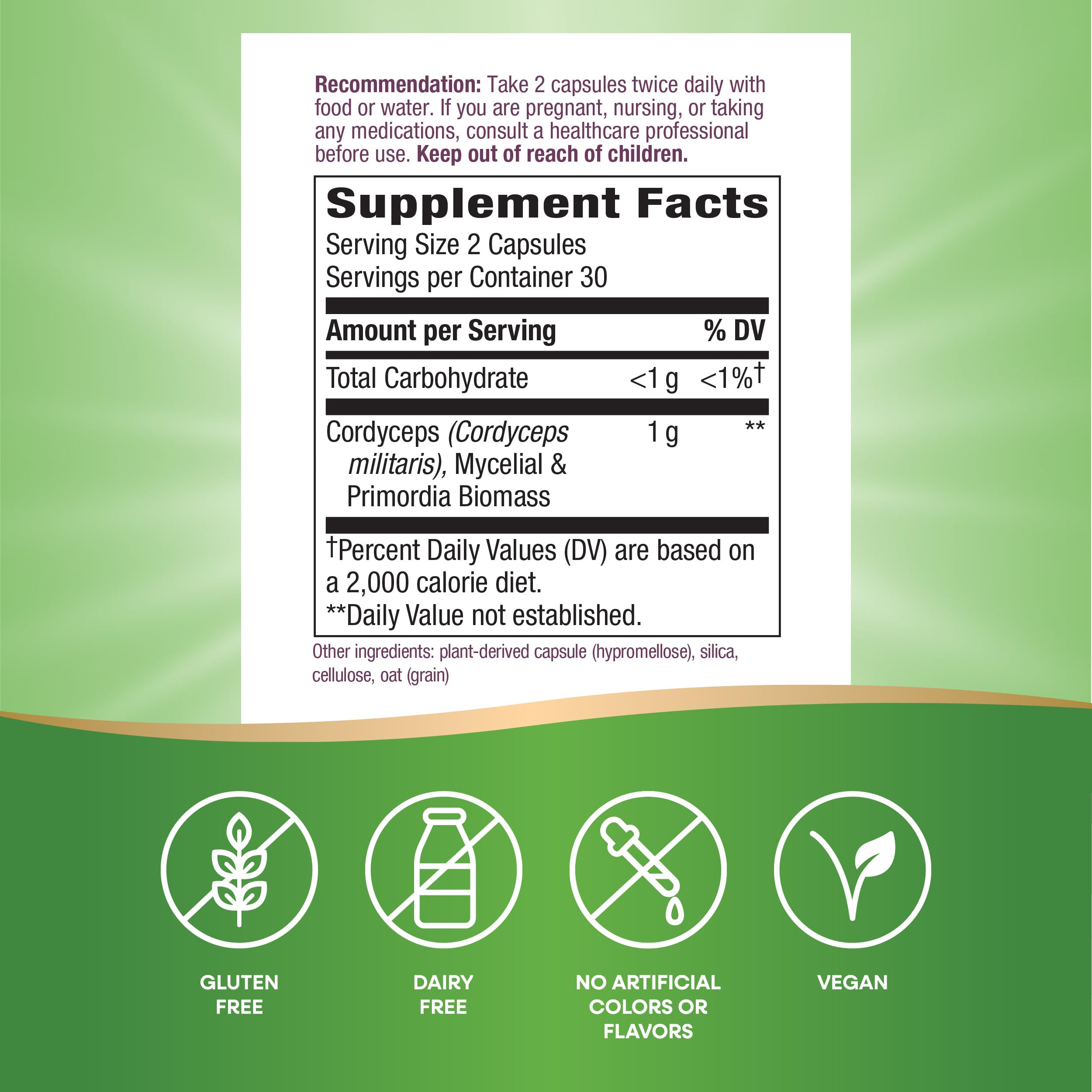 Nature's Way Cordyceps Premium Herbal 1,000 mg – Vitality & Endurance (Gluten Free)