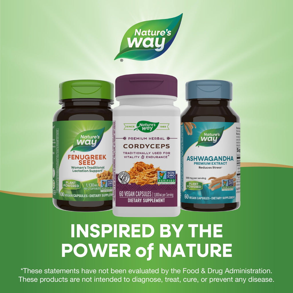 Nature's Way Cordyceps Premium Herbal 1,000 mg – Vitality & Endurance (Gluten Free)