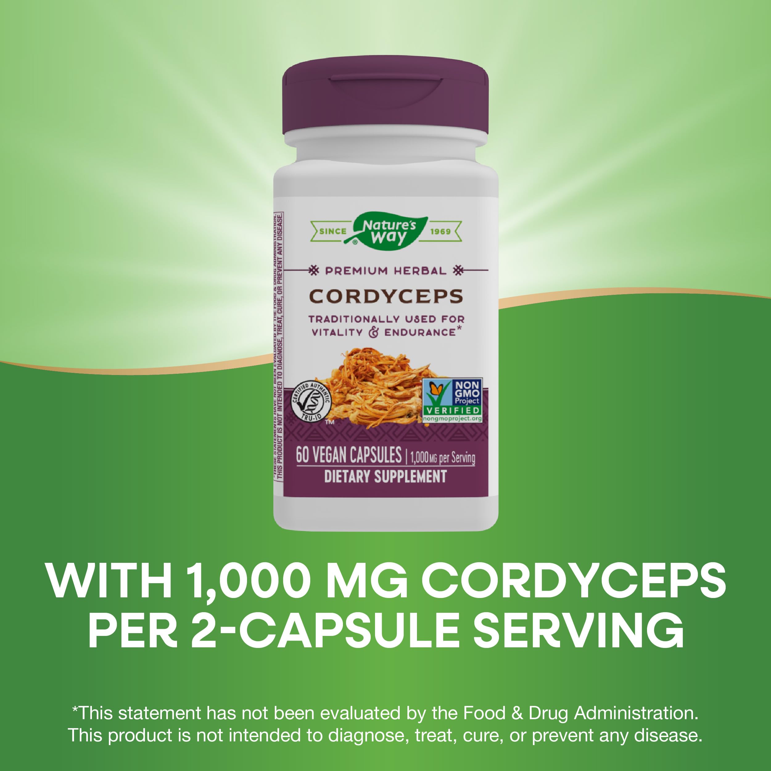 Nature's Way Cordyceps Premium Herbal 1,000 mg – Vitality & Endurance (Gluten Free)