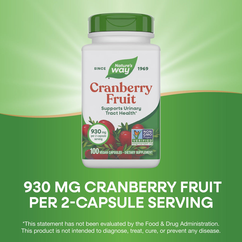 Nature's Way Cranberry Fruit Cranberry Supplements - Supports Urinary Tract Health - 930 mg per 2-Capsule Serving