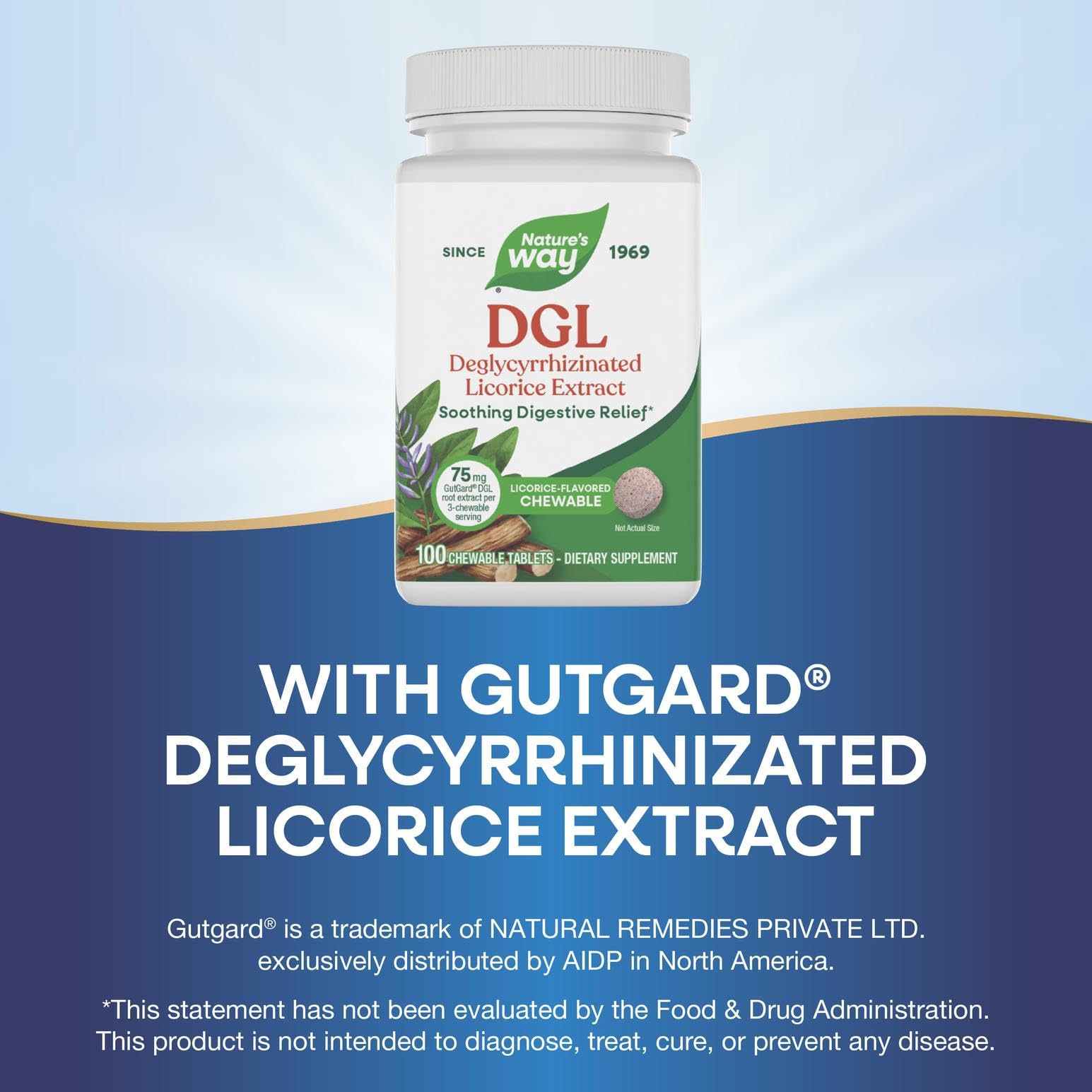 Nature's Way DGL Chewable Tablets – Soothing Digestive Relief*, Gluten Free, 100 Tablets