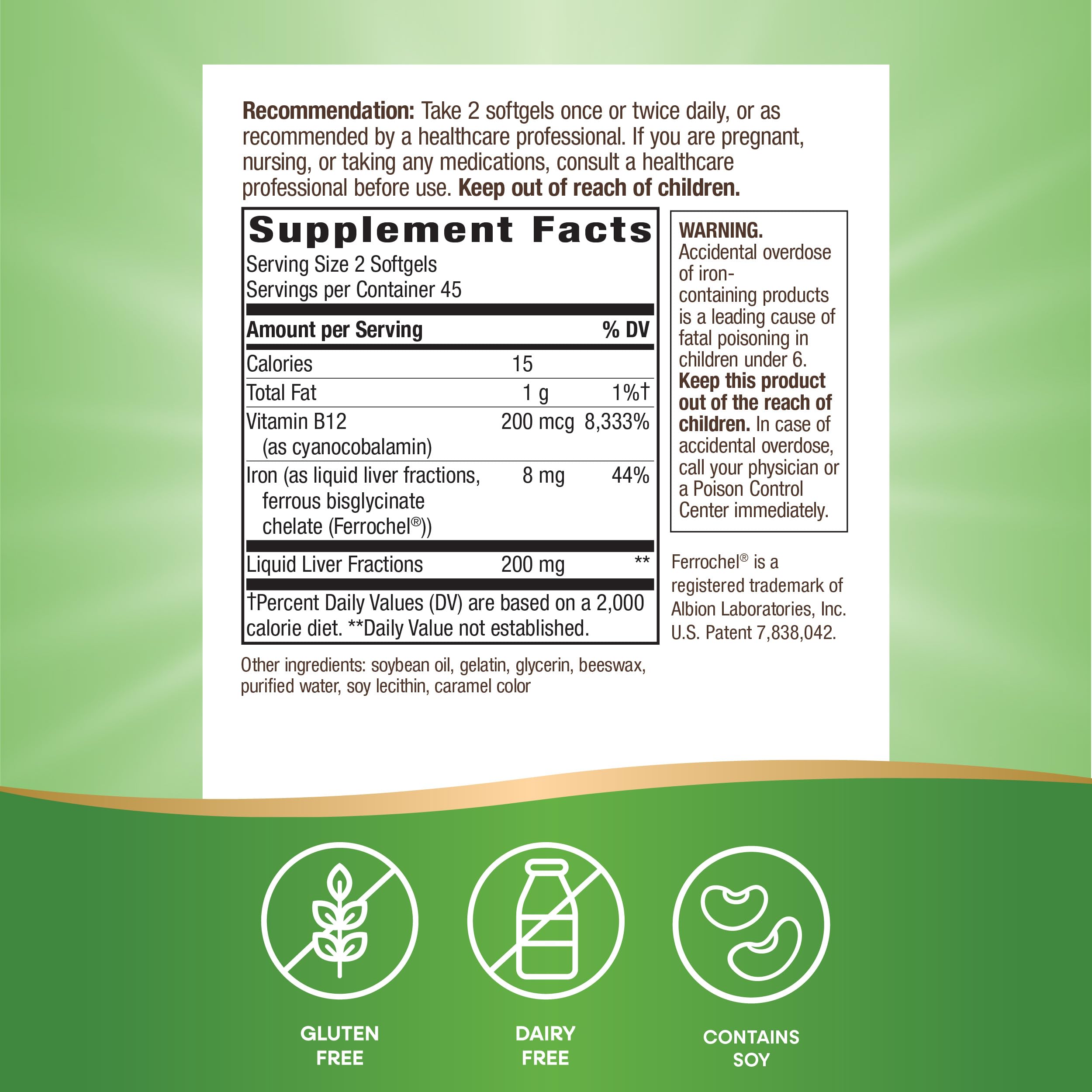 Nature's Way Energizing Iron - Red Blood Cell Support | 8 mg Iron, 200 mcg B12 | Gluten Free