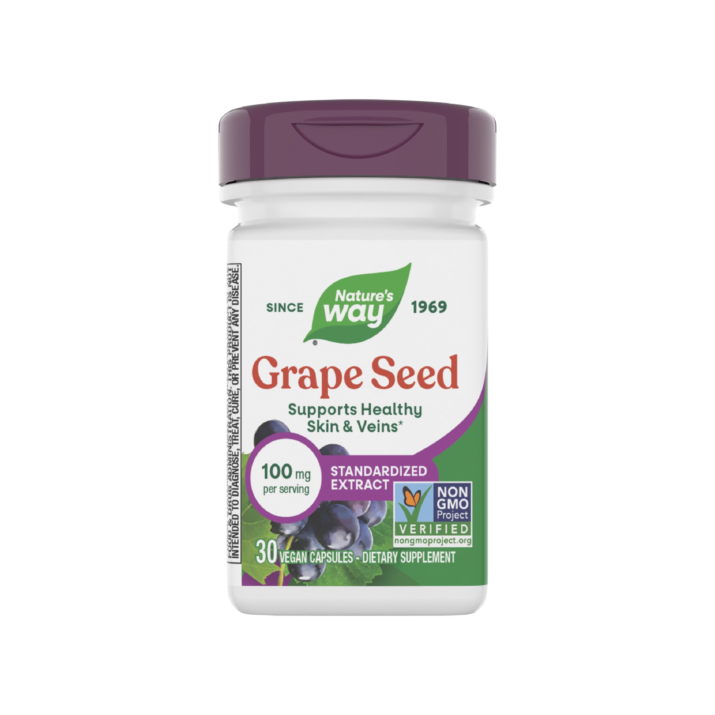 Nature's Way Grape Seed Standardized Extract – Supports Healthy Skin and Veins, Antioxidant Support, Non-GMO, Vegan, 30 Capsules