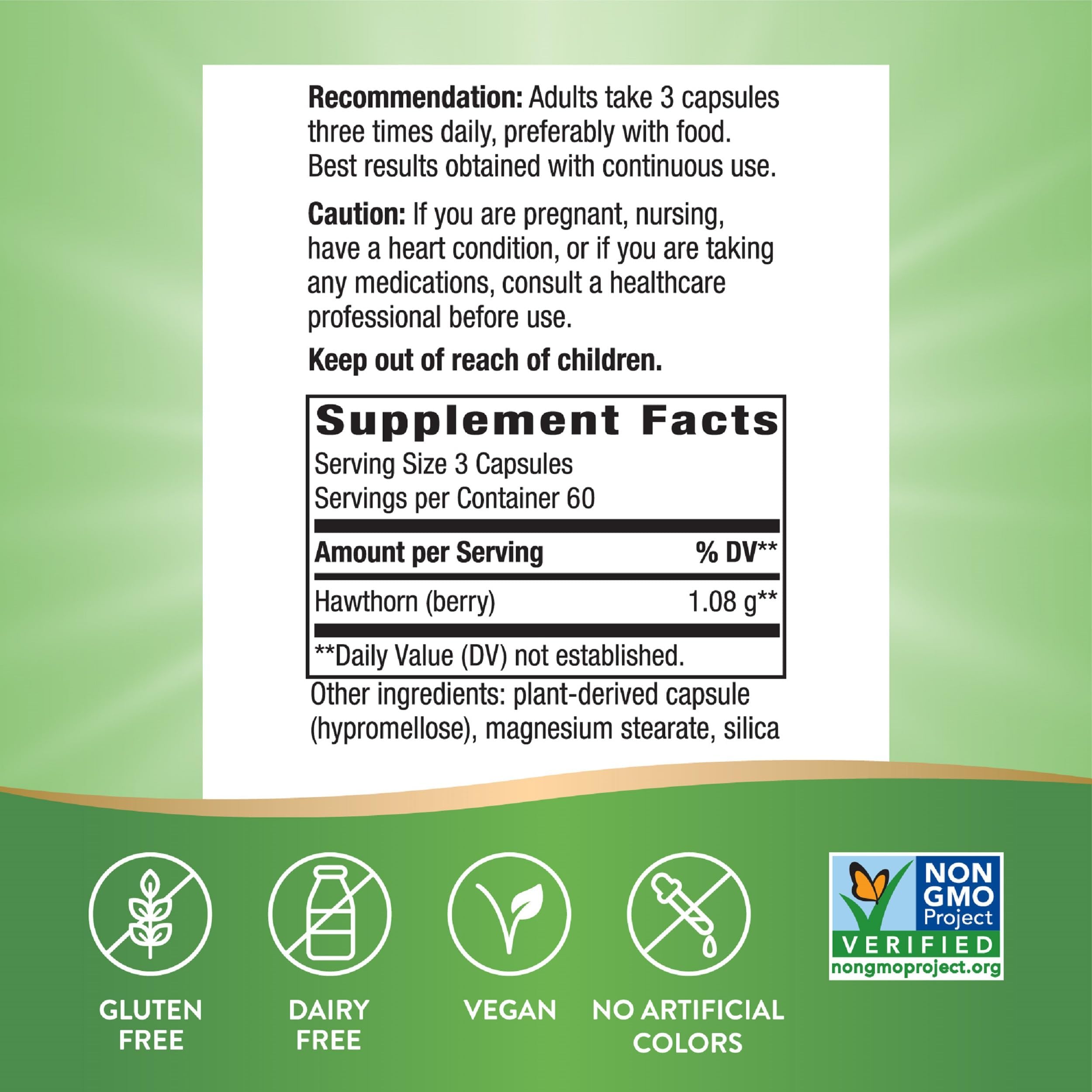 Nature's Way Hawthorn Berries - Heart Health Support, 180 Vegan Capsules (2 Pack) Packaging May Vary