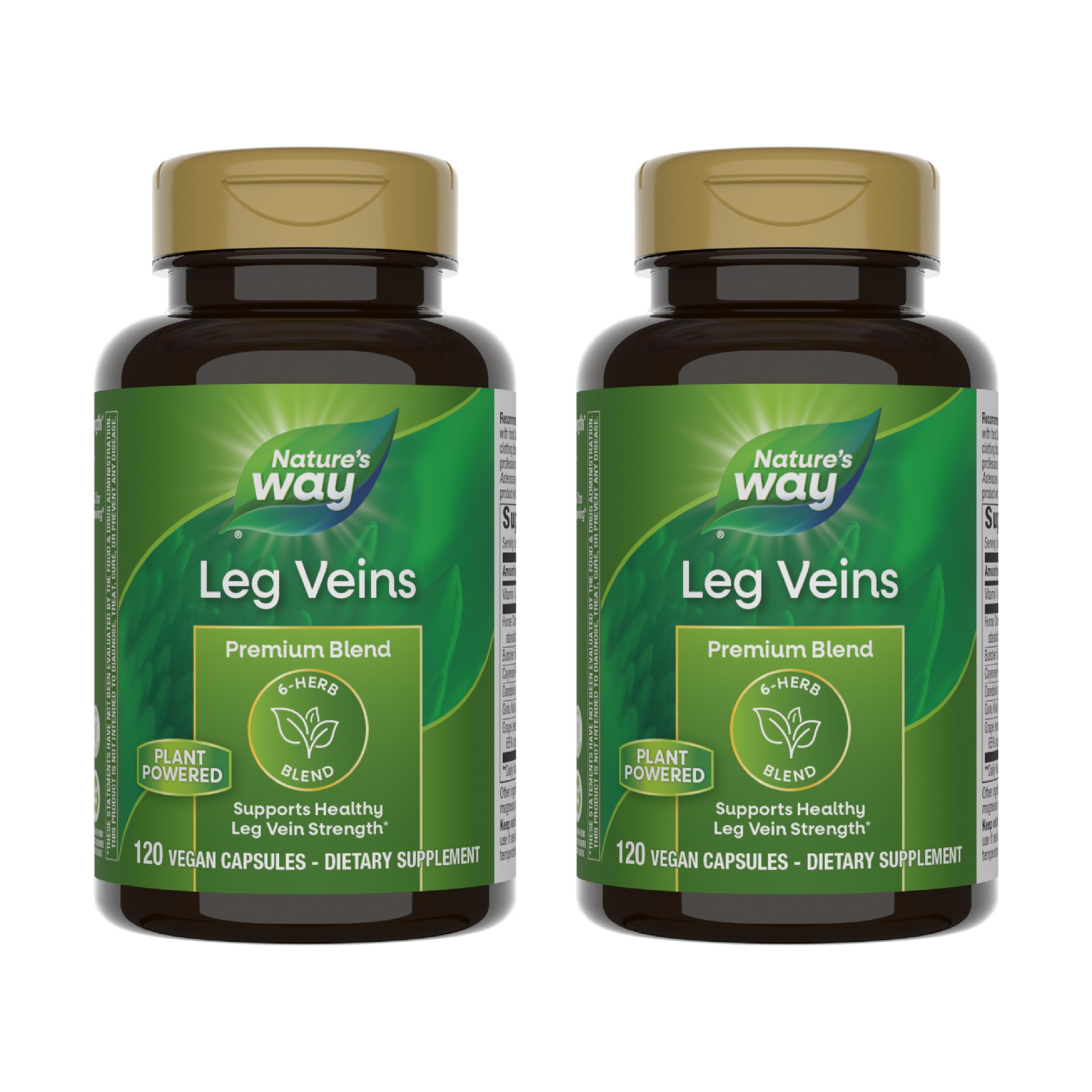 Nature's Way Leg Veins – 6-Herb Vegan Formula with Horse Chestnut, 120 Capsules (2-Pack)