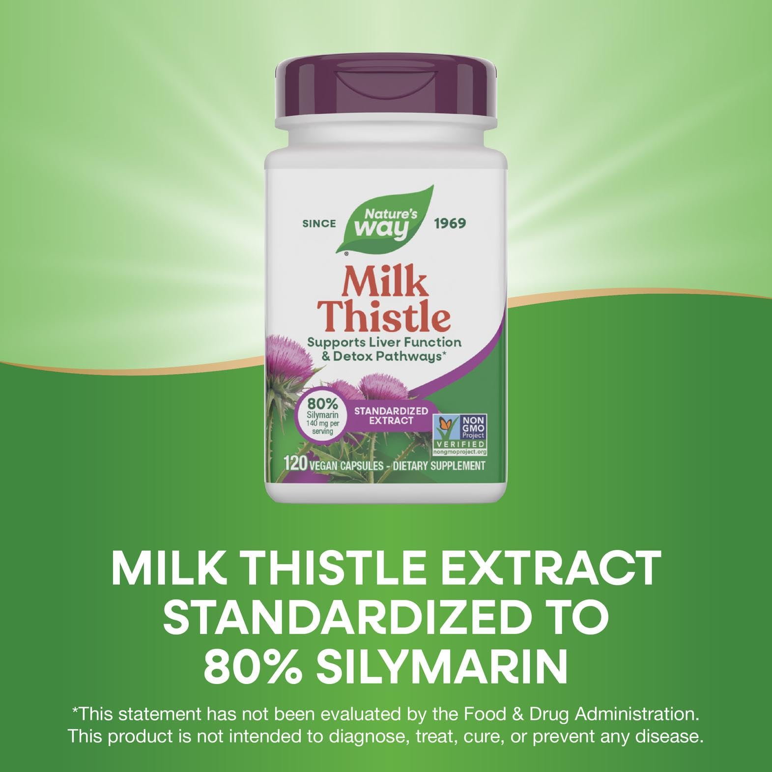 Nature's Way Milk Thistle - 175 mg Seed Extract (80% Silymarin) - 120 Vegan Capsules