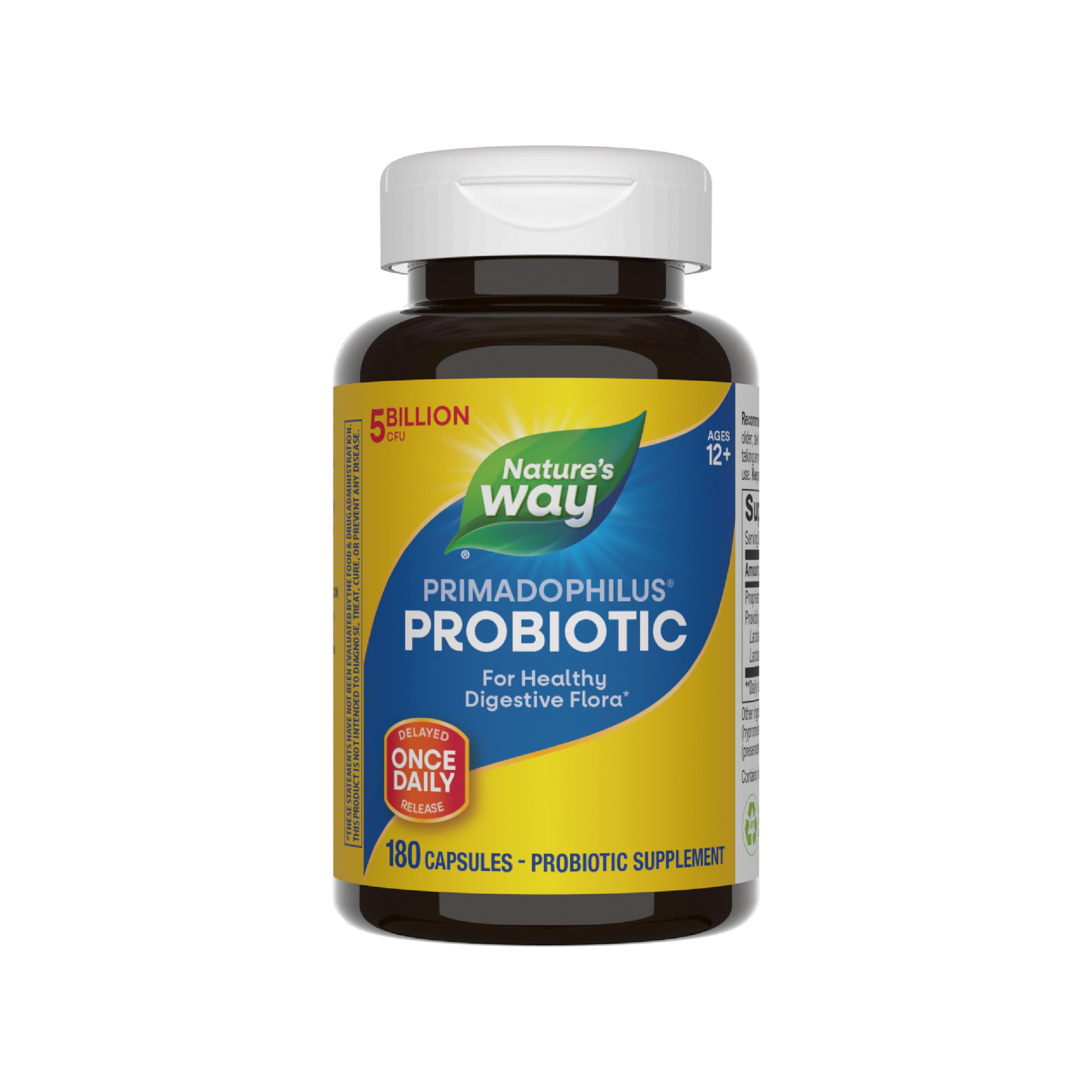Nature's Way Primadophilus Probiotic – Healthy Digestive Flora, 5 Billion CFU per Serving, 180 Capsules, Keep Refrigerated (Packaging May Vary)