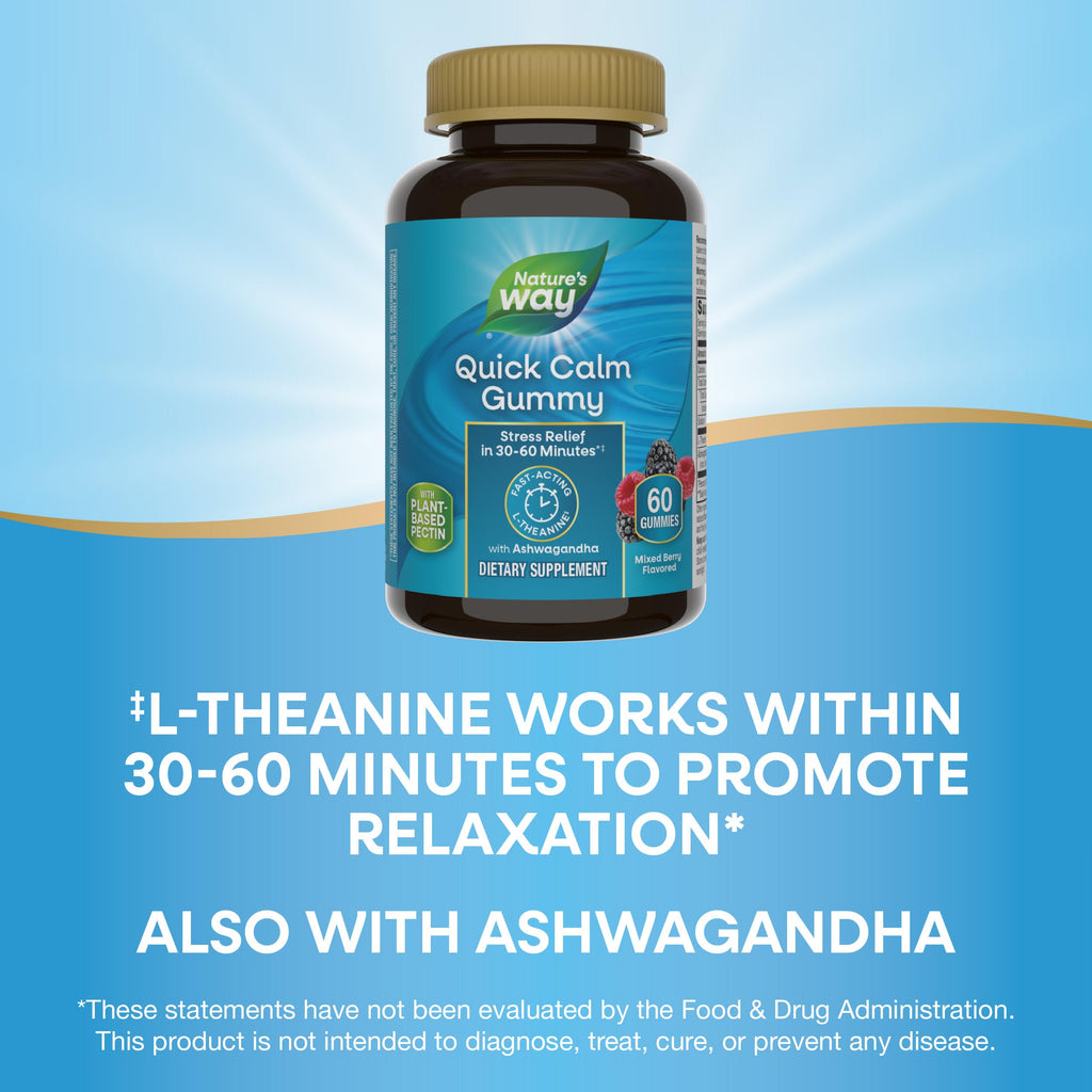 Nature’s Way Quick Calm Gummies – L-Theanine & Ashwagandha, 60 Veggie Gummies