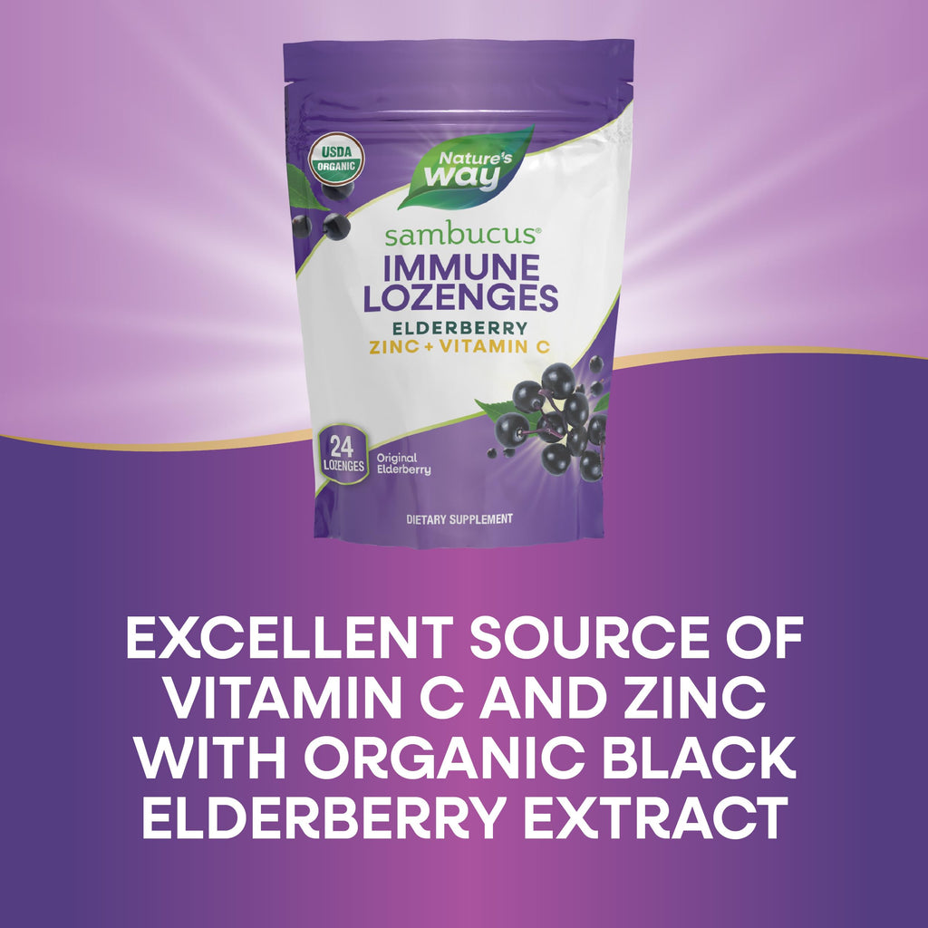 Nature's Way Sambucus Immune Lozenges – On-the-Go Immunity, Zinc & Vitamin C | Vegan & Gluten-Free | 24 Count