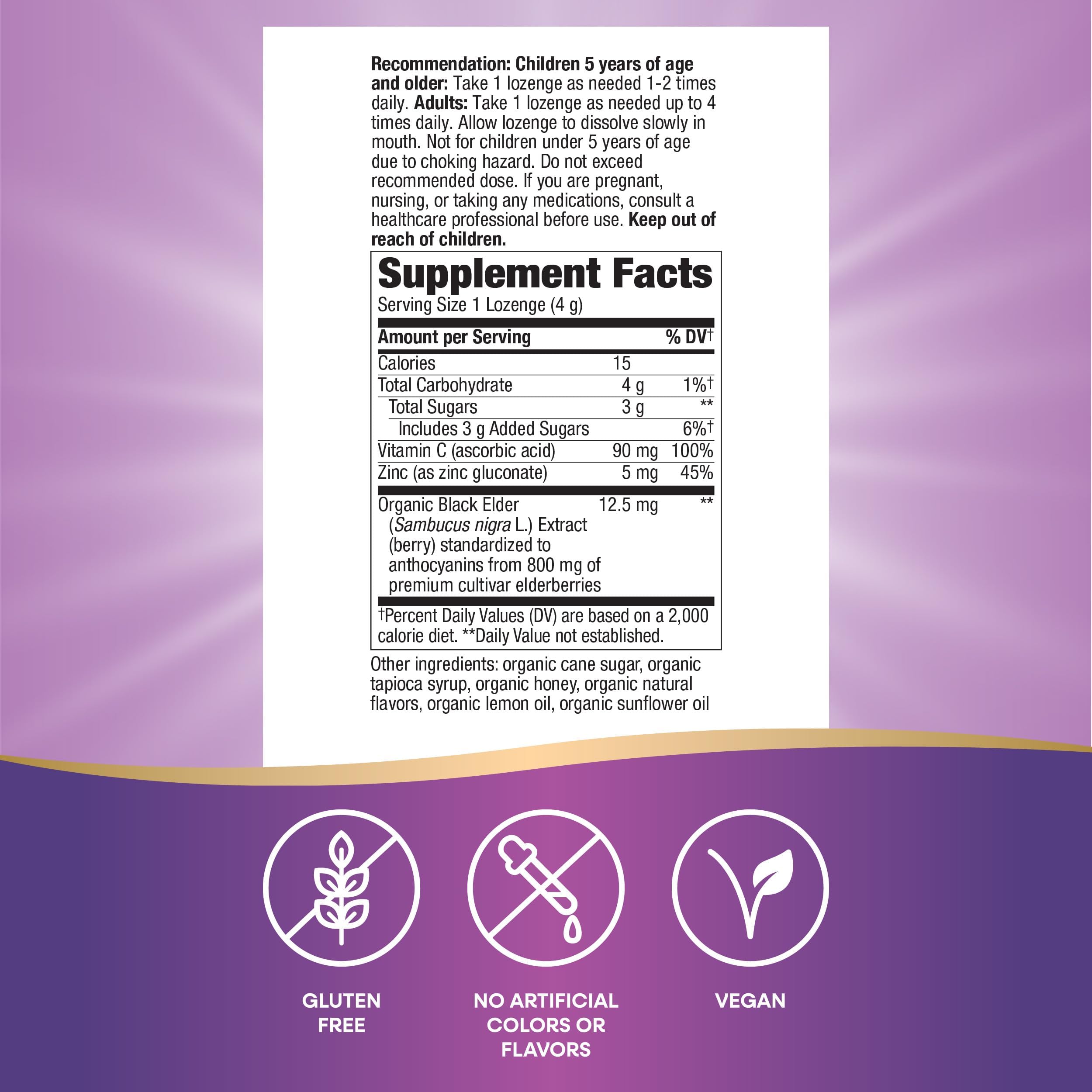 Nature's Way Sambucus Immune Lozenges – Organic Elderberry, Zinc & Vitamin C (Honey Lemon)