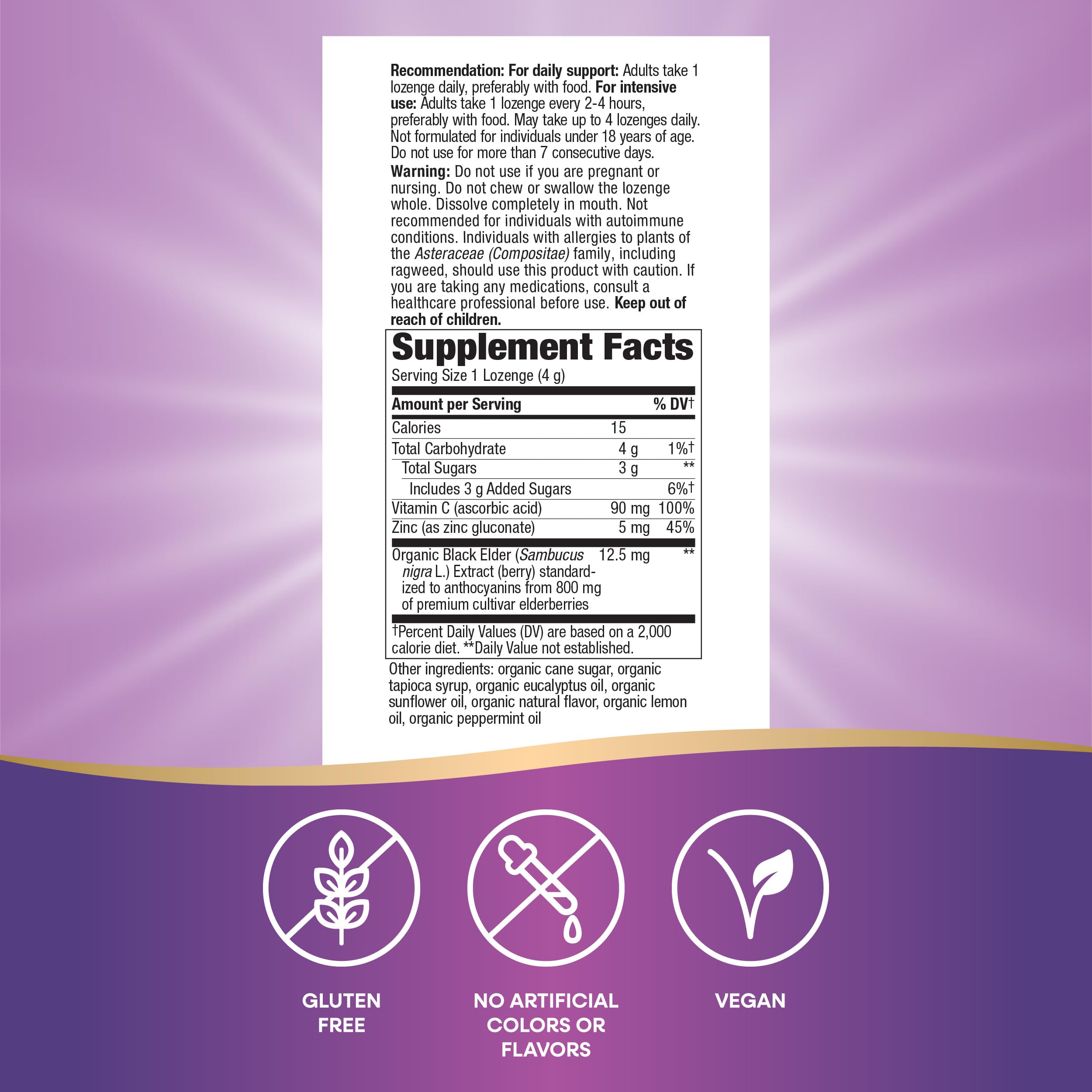 Nature’s Way Sambucus Zinc Lozenges with Elderberry, Vitamin C, Peppermint – 24 Lozenges