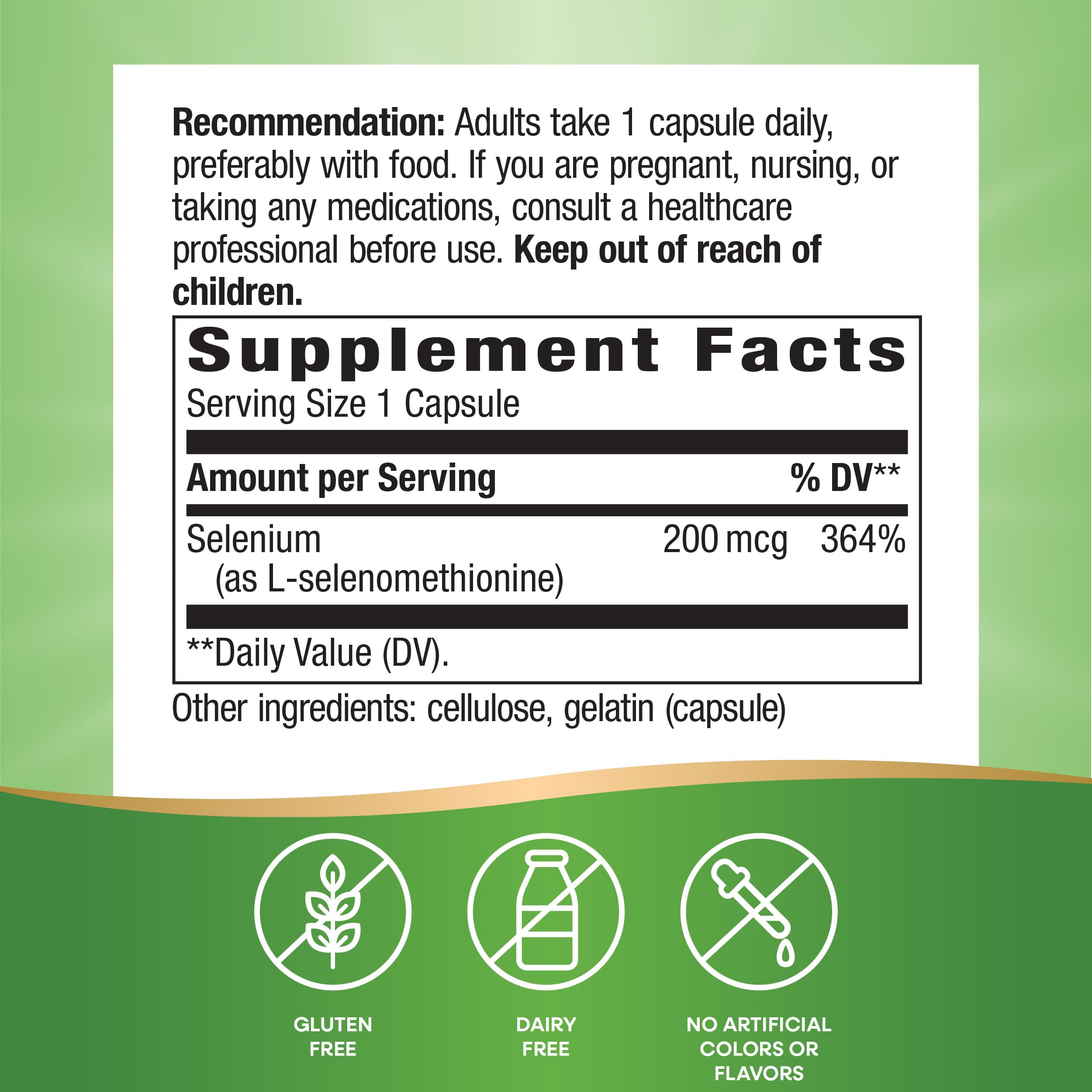 Nature's Way Selenium – 200 mcg per Capsule (L-selenomethionine), Gluten Free, 100 Capsules