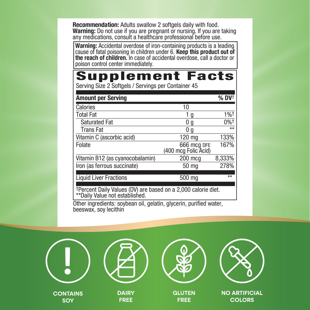Nature's Way Ultimate Iron - Supports Healthy Red Blood Cells & Cellular Energy | 50 mg per 2-Softgel Serving | Gluten-Free | 90 Softgels