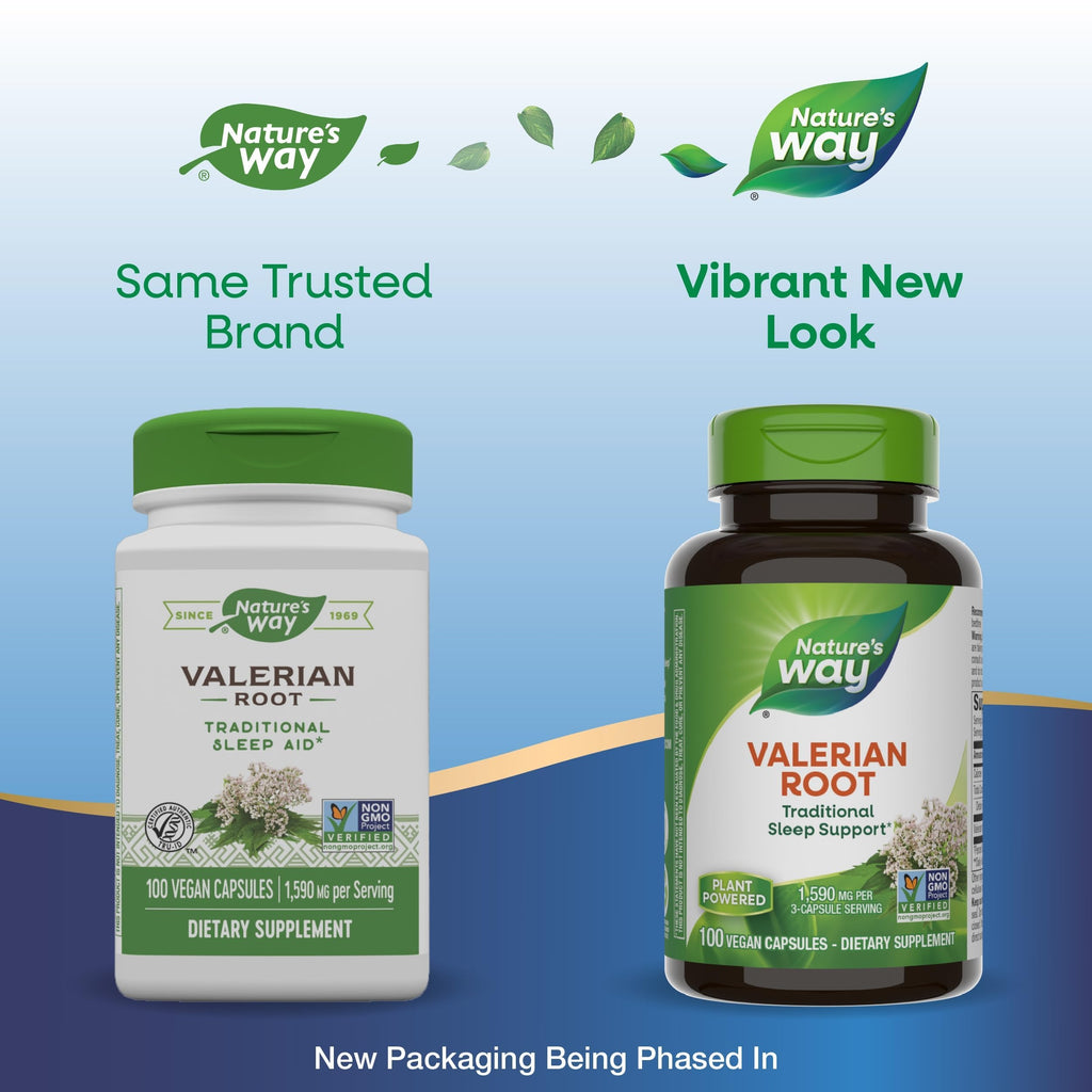 Nature's Way Valerian Root - Traditional Sleep Support* | Non-GMO, Gluten Free, Vegan | 100 Capsules (Packaging May Vary)