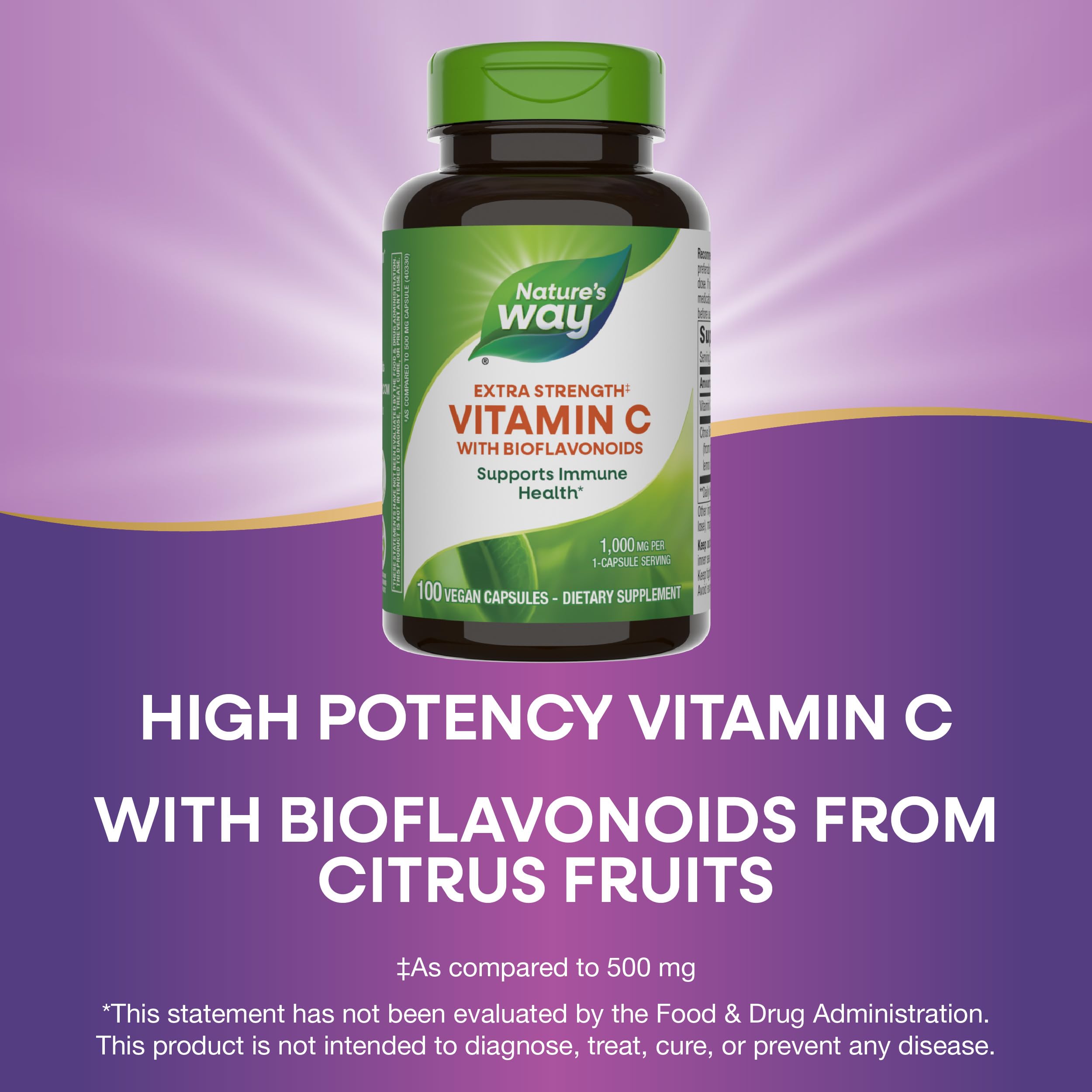 Nature’s Way Vitamin C with Bioflavonoids – Extra Strength 1 g, 100 Capsules (2 Pack) – Immune Support