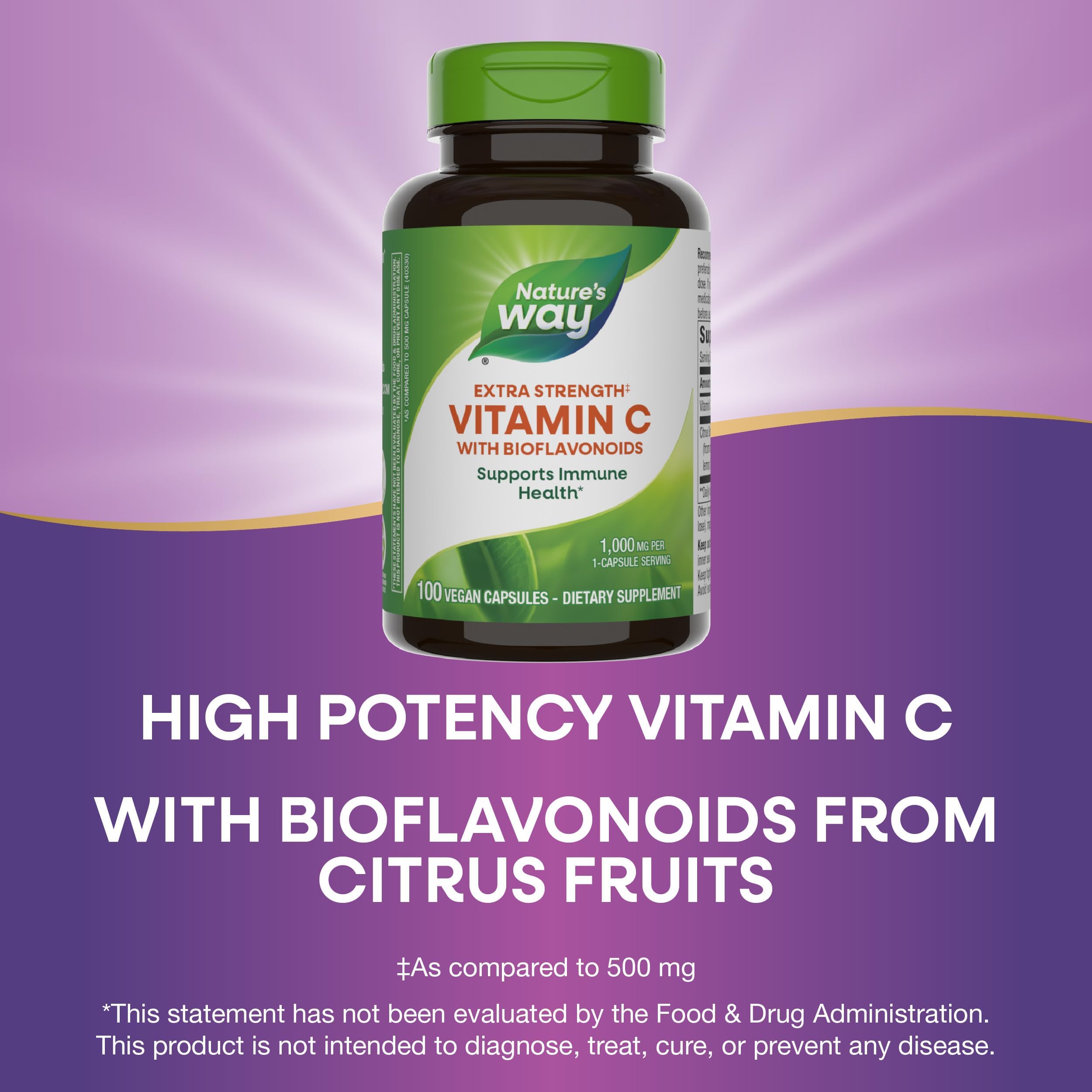 Nature's Way Extra Strength Vitamin C with Bioflavonoids 1000 mg – Immune Support & Collagen Health, 100 Vegan Capsules