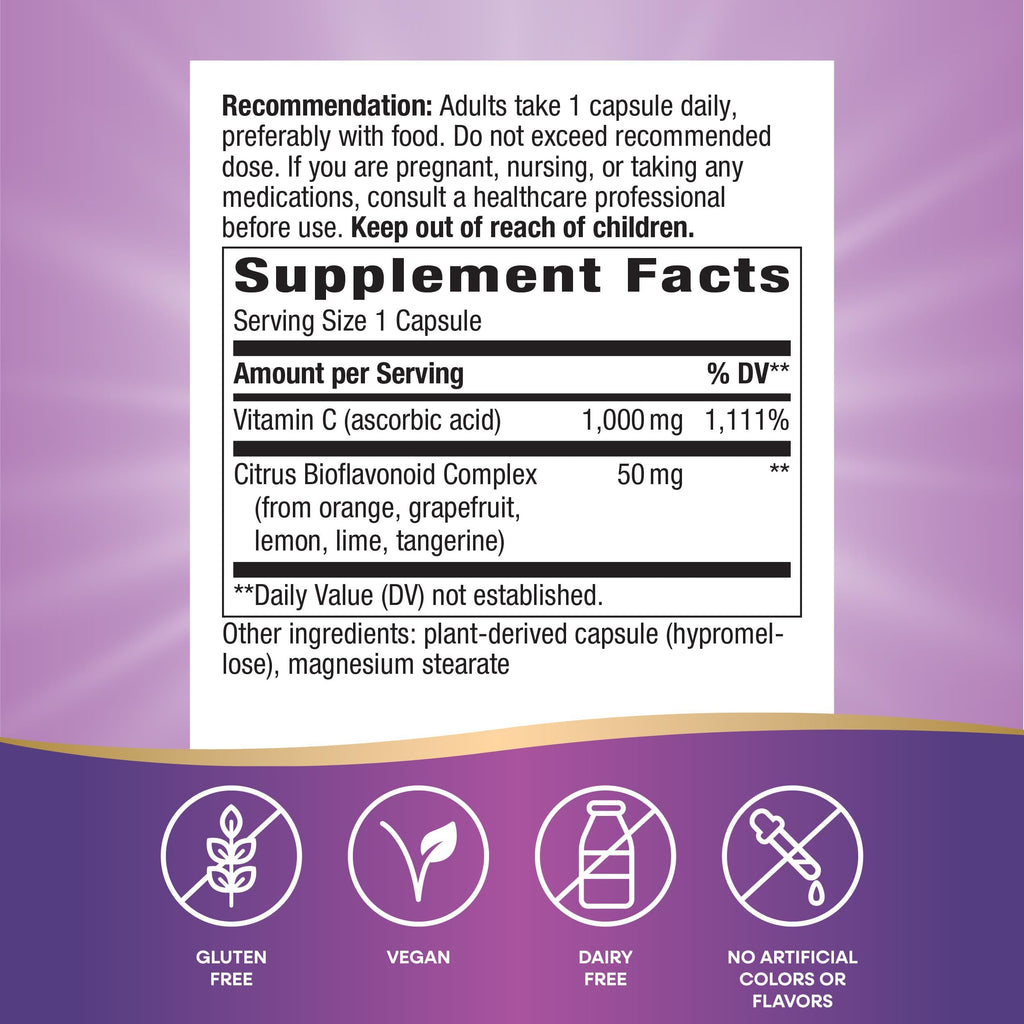 Nature's Way Extra Strength Vitamin C with Bioflavonoids - 1g Vitamin C per Capsule, 250 Vegan Capsules