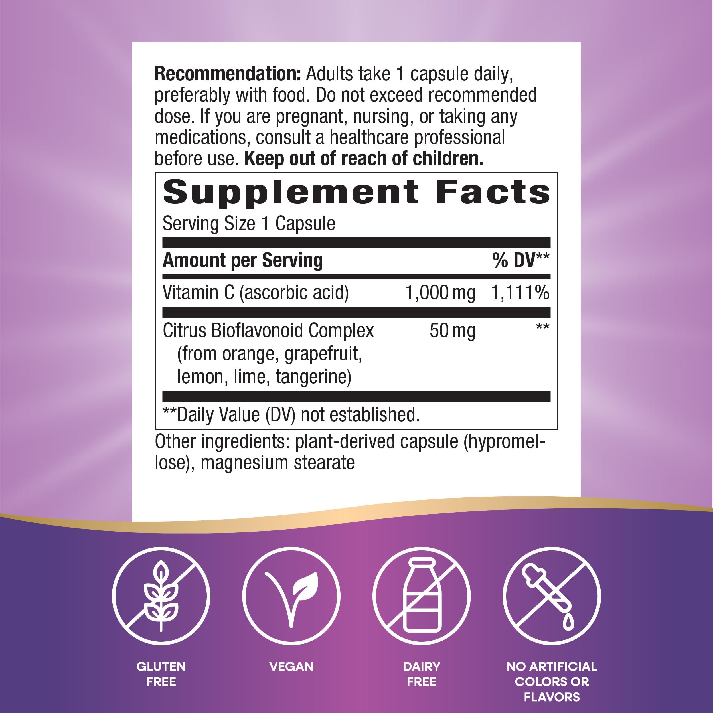 Nature's Way Extra Strength Vitamin C with Bioflavonoids - 1g Vitamin C per Capsule, 250 Vegan Capsules