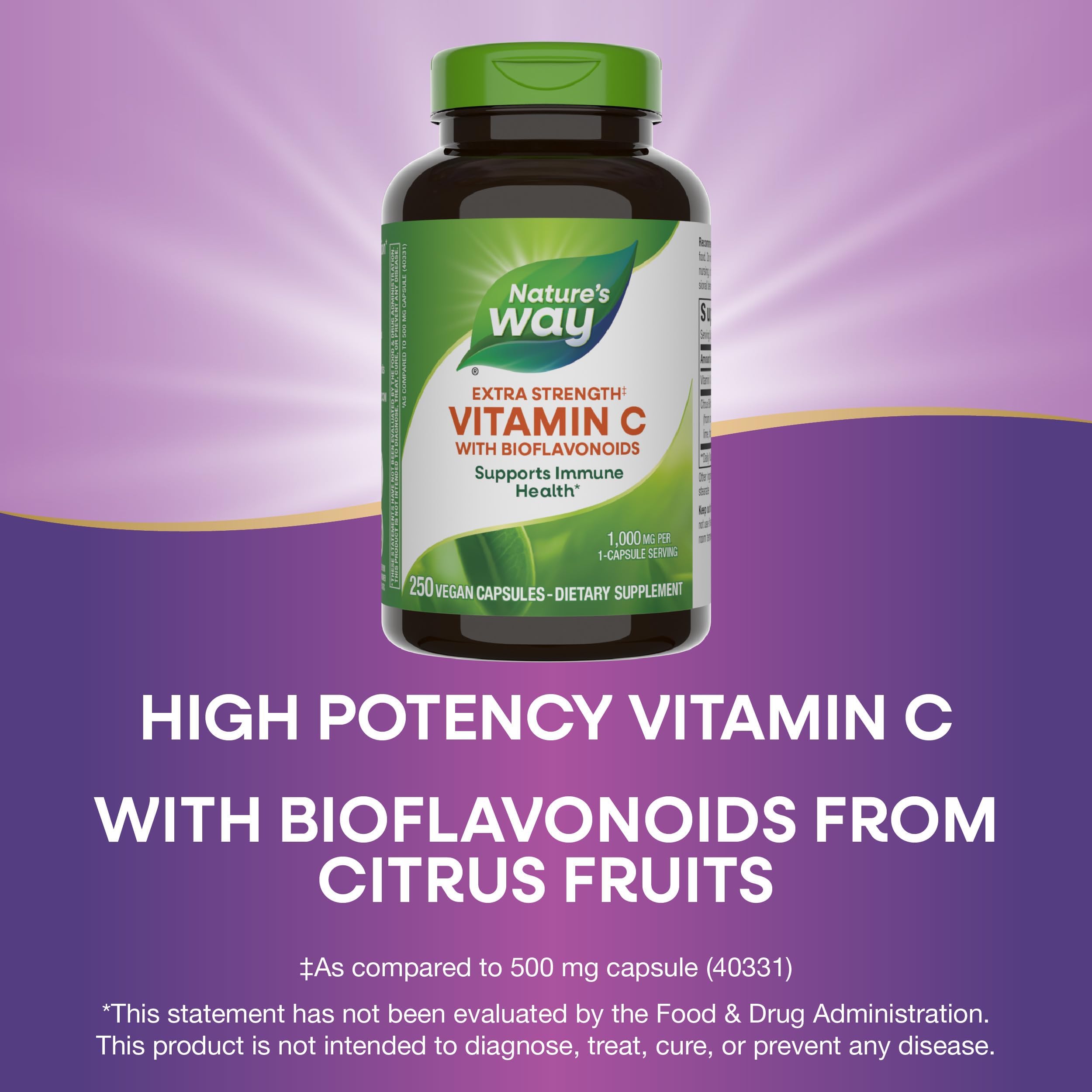 Nature's Way Extra Strength Vitamin C with Bioflavonoids - 1g Vitamin C per Capsule, 250 Vegan Capsules