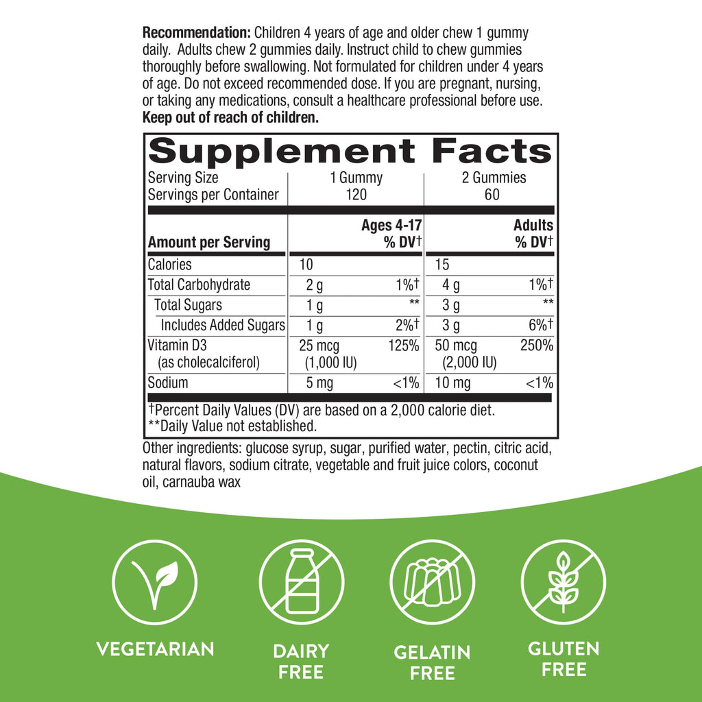 Nature's Way Vitamin D3 Gummies 2000 IU – Immune & Bone Support, 120 Count