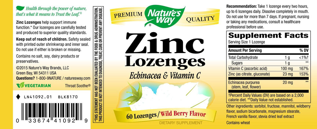 NATURE'S WAY Zinc Lozenges with Echinacea & Vitamin C – 1.35 lb