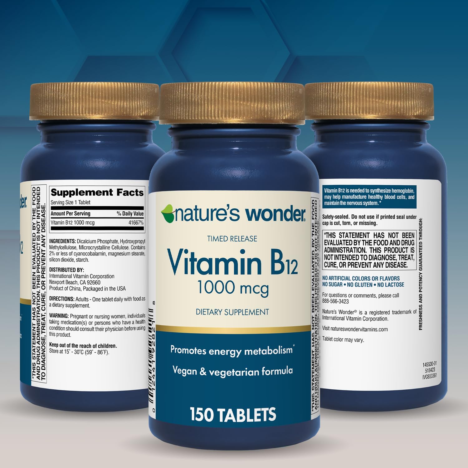 Nature's Wonder Vitamin B12 1000 mcg Timed-Release Tablets – Energy Metabolism, Brain & Nervous System Health, 150 Day Supply (Pack of 2)