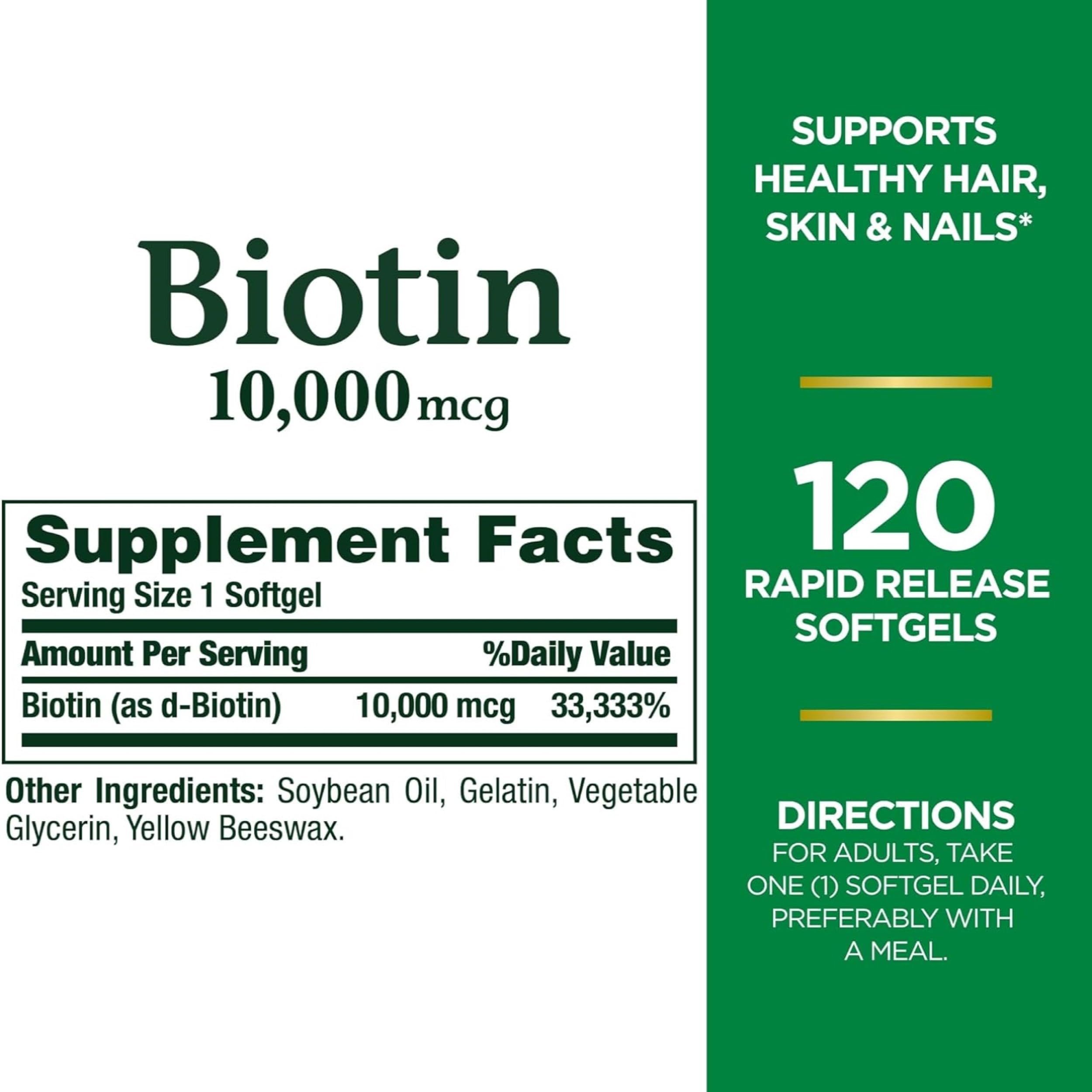 Nature's Bounty Biotin 10,000 mcg Ultra Strength – 4-Pack, 120 Softgels