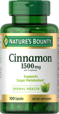Nature's Bounty Cinnamon Capsules 1500 mg | Supports Sugar Metabolism & Heart Health | 100 Capsules