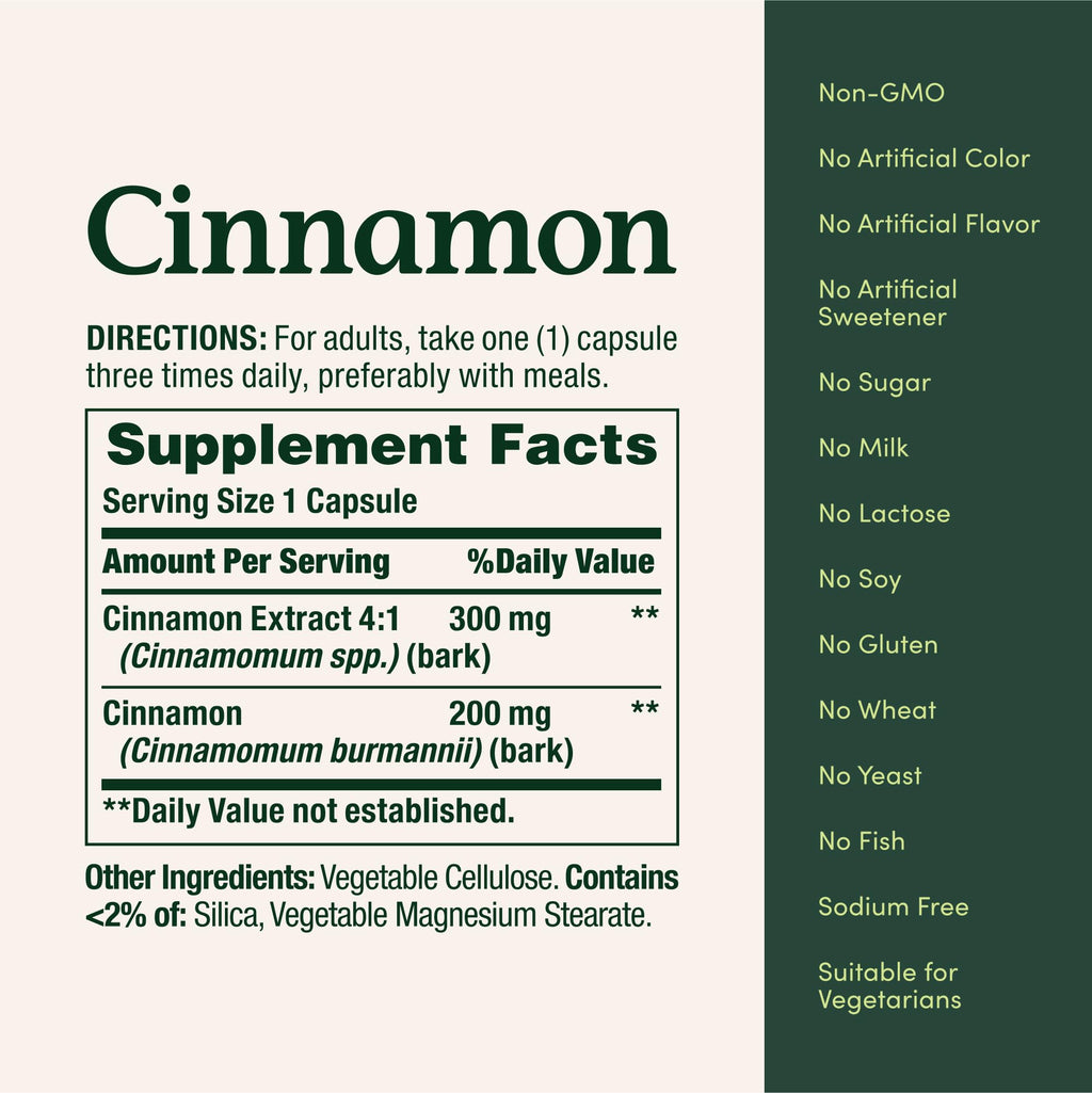 Nature's Bounty Cinnamon Capsules 1500 mg | Supports Sugar Metabolism & Heart Health | 100 Capsules