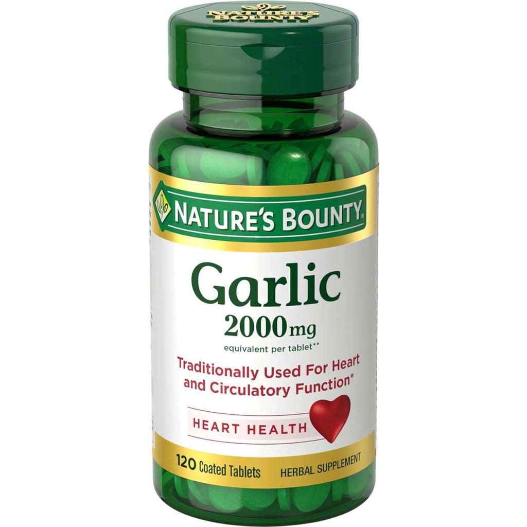 Nature's Bounty Garlic 2000 mg Odor-Free Tablets – 4 Pack (480 Total Tablets) | Heart Health Support