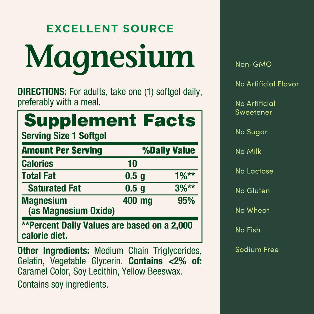 Nature's Bounty Magnesium 400 mg Softgel - Whole Body Support (75 softgels)
