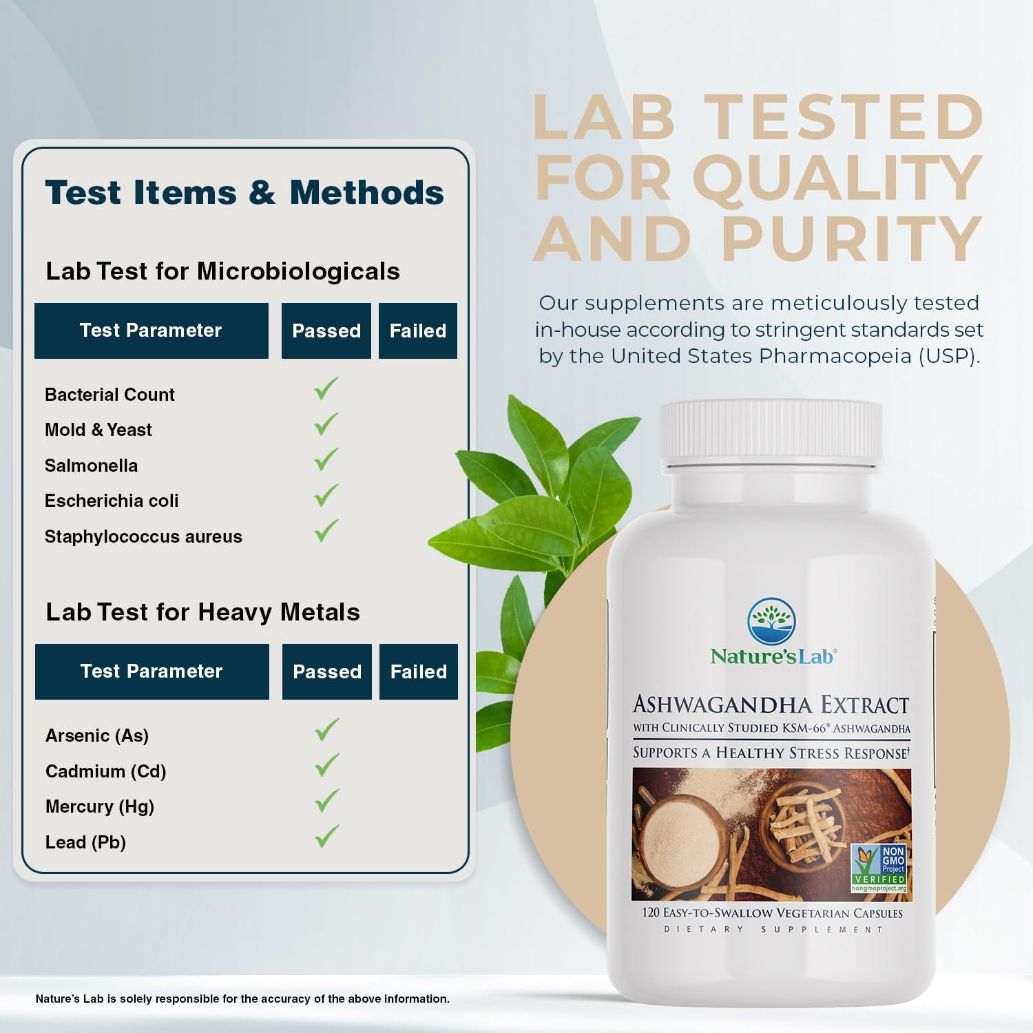 Nature's Lab Extra Strength Ashwagandha KSM66 - 5% Withanolides, Organic Root Powder, 120 Ct