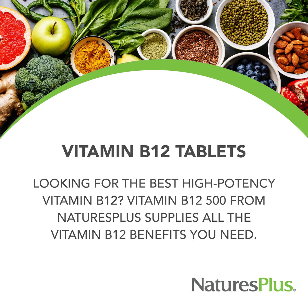 Nature's Plus Vitamin B12 (Methylcobalamin) 500 mcg – 90 Vegetarian Tablets | Red Blood Cell Support, Energy Booster, Gluten-Free