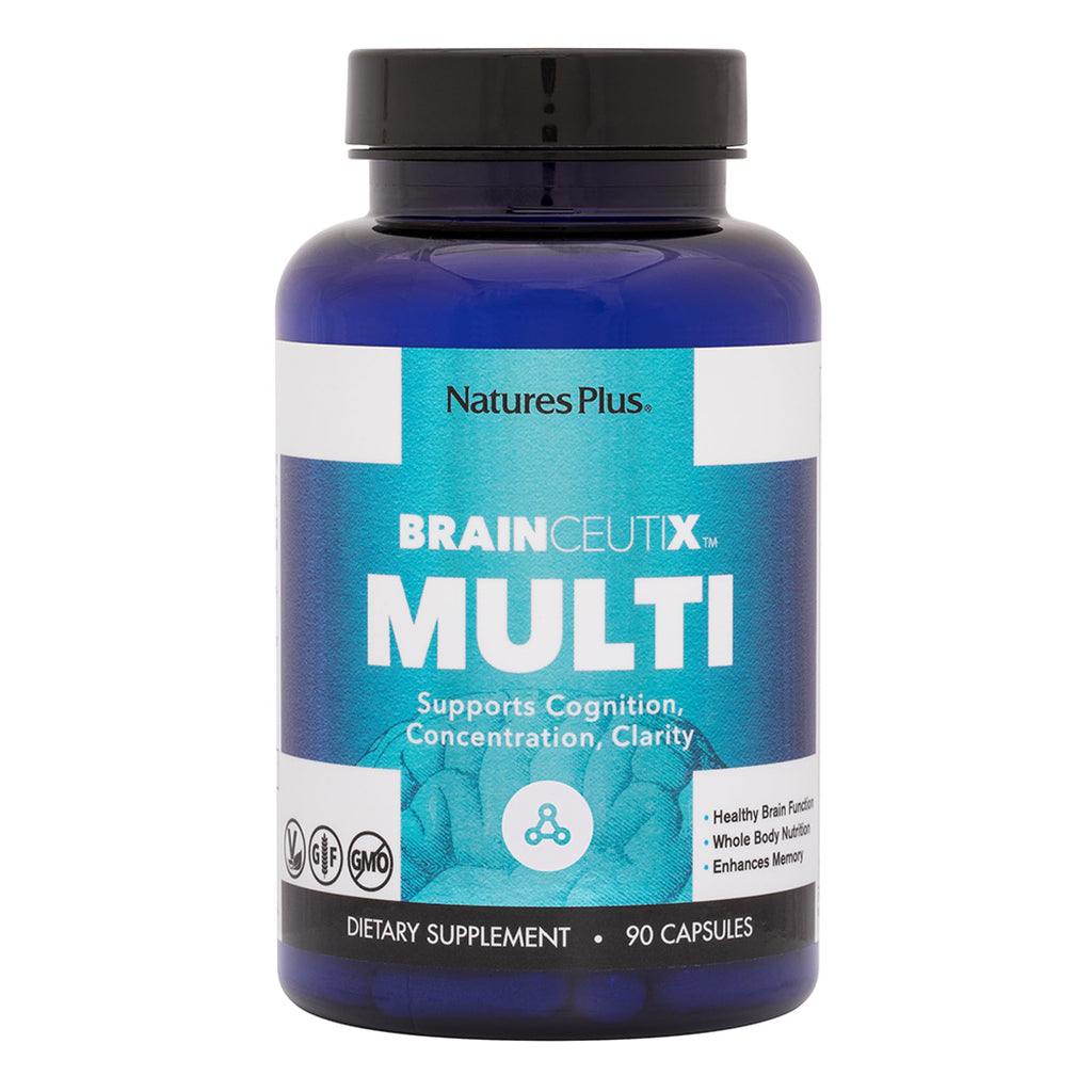 Nature's Plus BrainCeutix Multivitamin Capsules – 90 Capsules (30 Servings) – Supports Cognition, Focus & Memory – Vegan, Gluten Free, Non-GMO