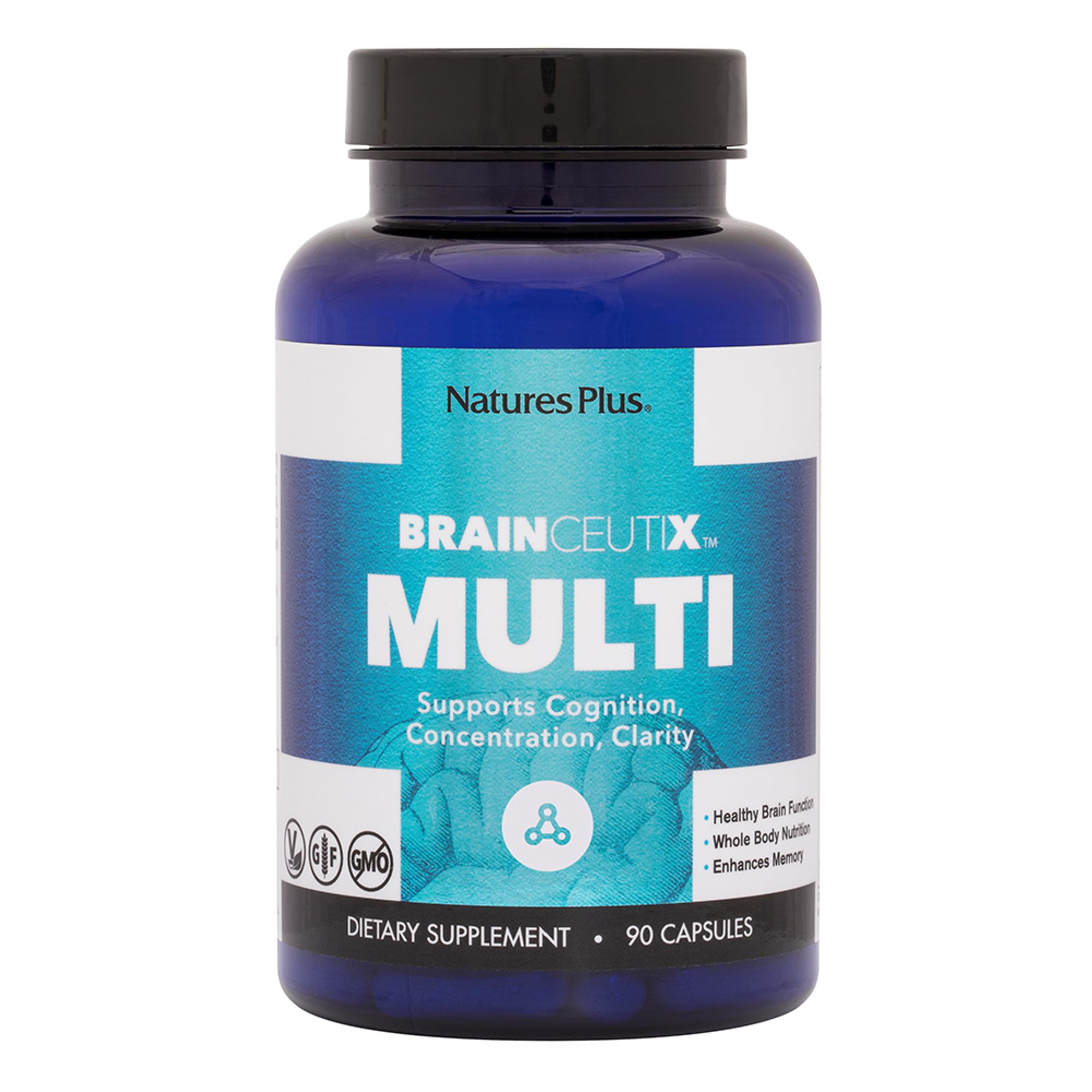 Nature's Plus BrainCeutix Multivitamin Capsules – 90 Capsules (30 Servings) – Supports Cognition, Focus & Memory – Vegan, Gluten Free, Non-GMO