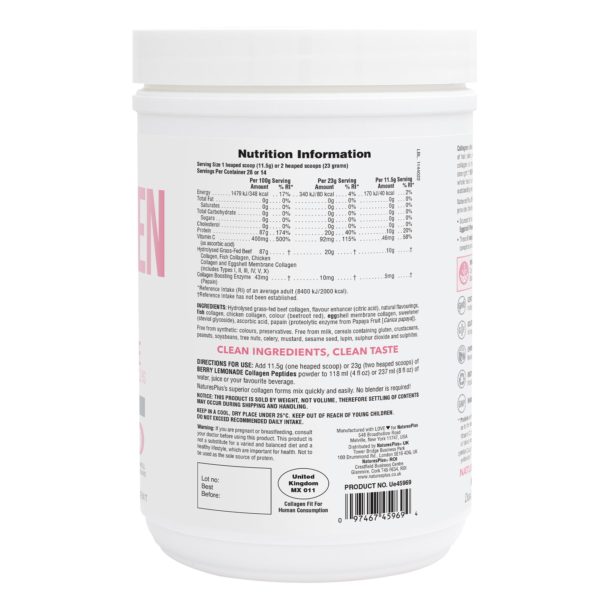 Natures Plus Collagen Peptides Berry Lemonade (0.8 lb) – Hair, Skin & Nails