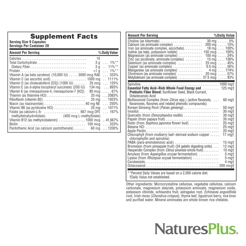 Natures Plus Source of Life 180 Capsules | 20 Servings | Multivitamin & Mineral