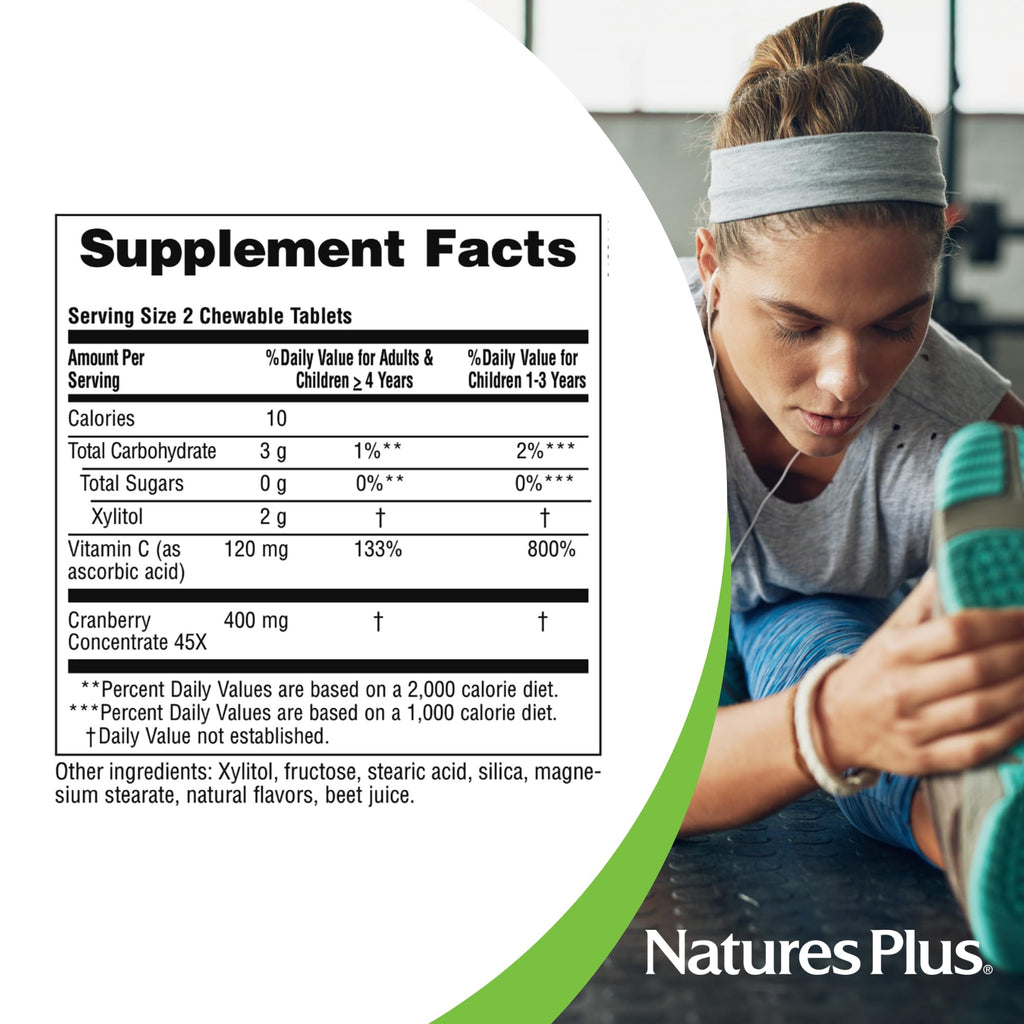Natures Plus Ultra Chewable Cranberry Love Berries - 400 mg Cranberry + 120 mg Vitamin C, 180 Vegetarian Tablets | 90 Servings | Non-GMO & Gluten-Free