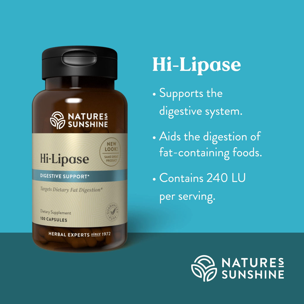 Nature's Sunshine Hi Lipase Dietary Supplement, 100 Capsules | Lipase for Fat Digestion