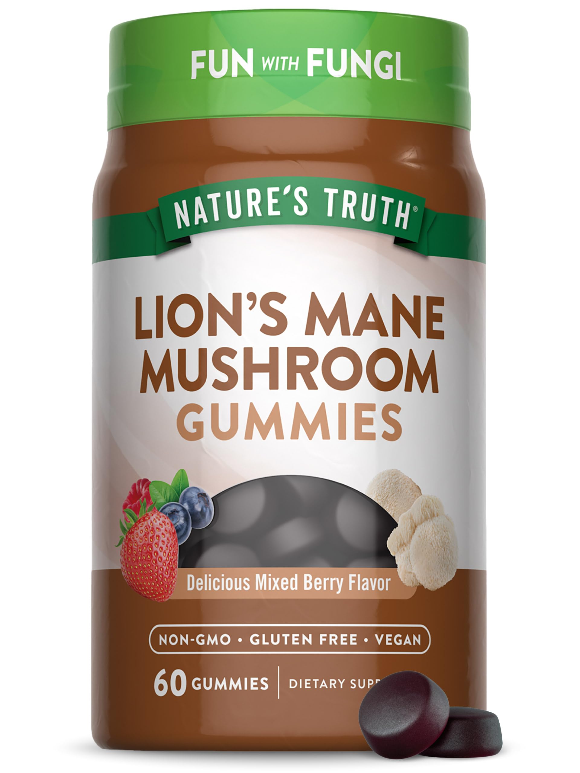 Nature's Truth Lion’s Mane Gummies – 60 Count, Mixed Berry, Vegan & Non-GMO