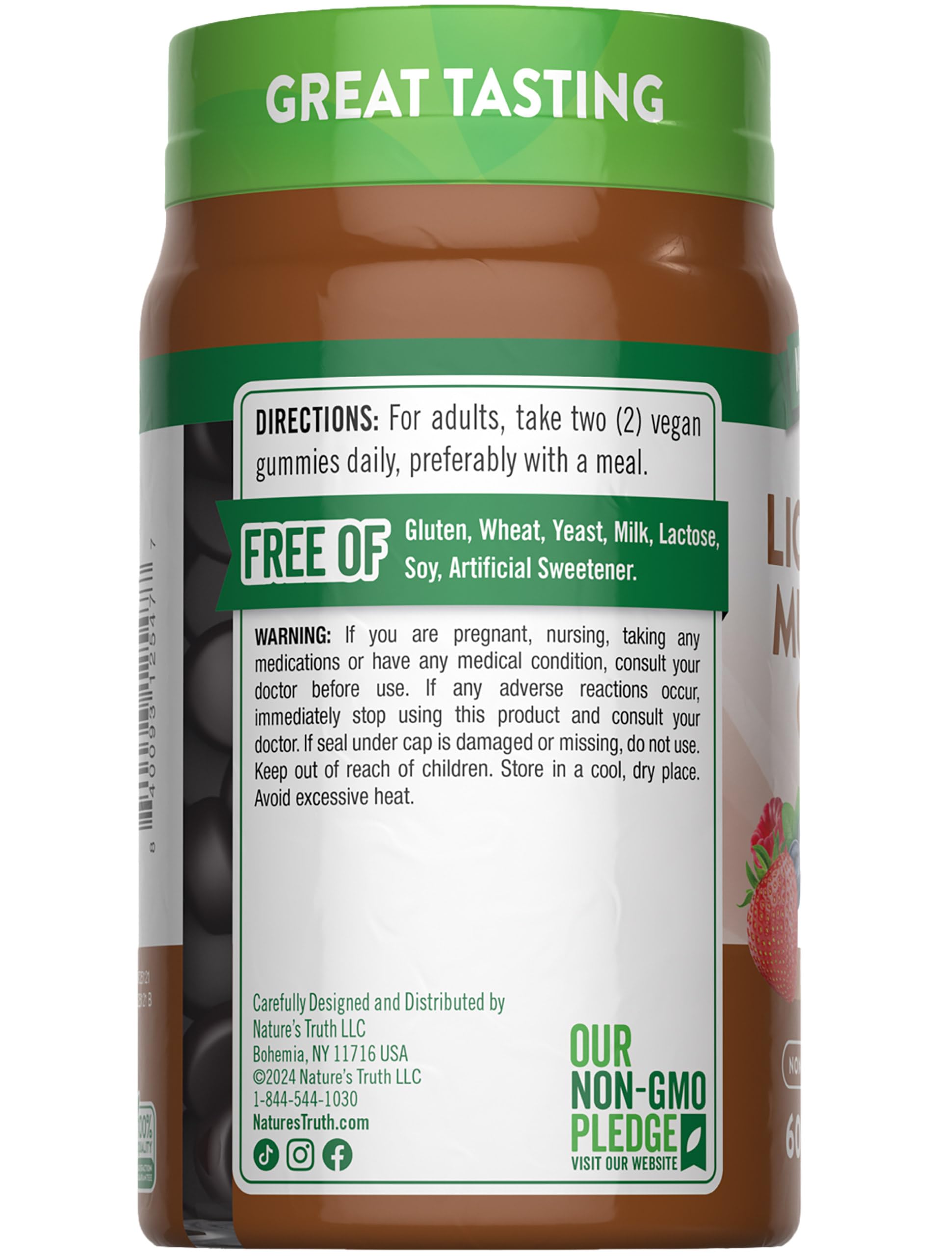 Nature's Truth Lion’s Mane Gummies – 60 Count, Mixed Berry, Vegan & Non-GMO