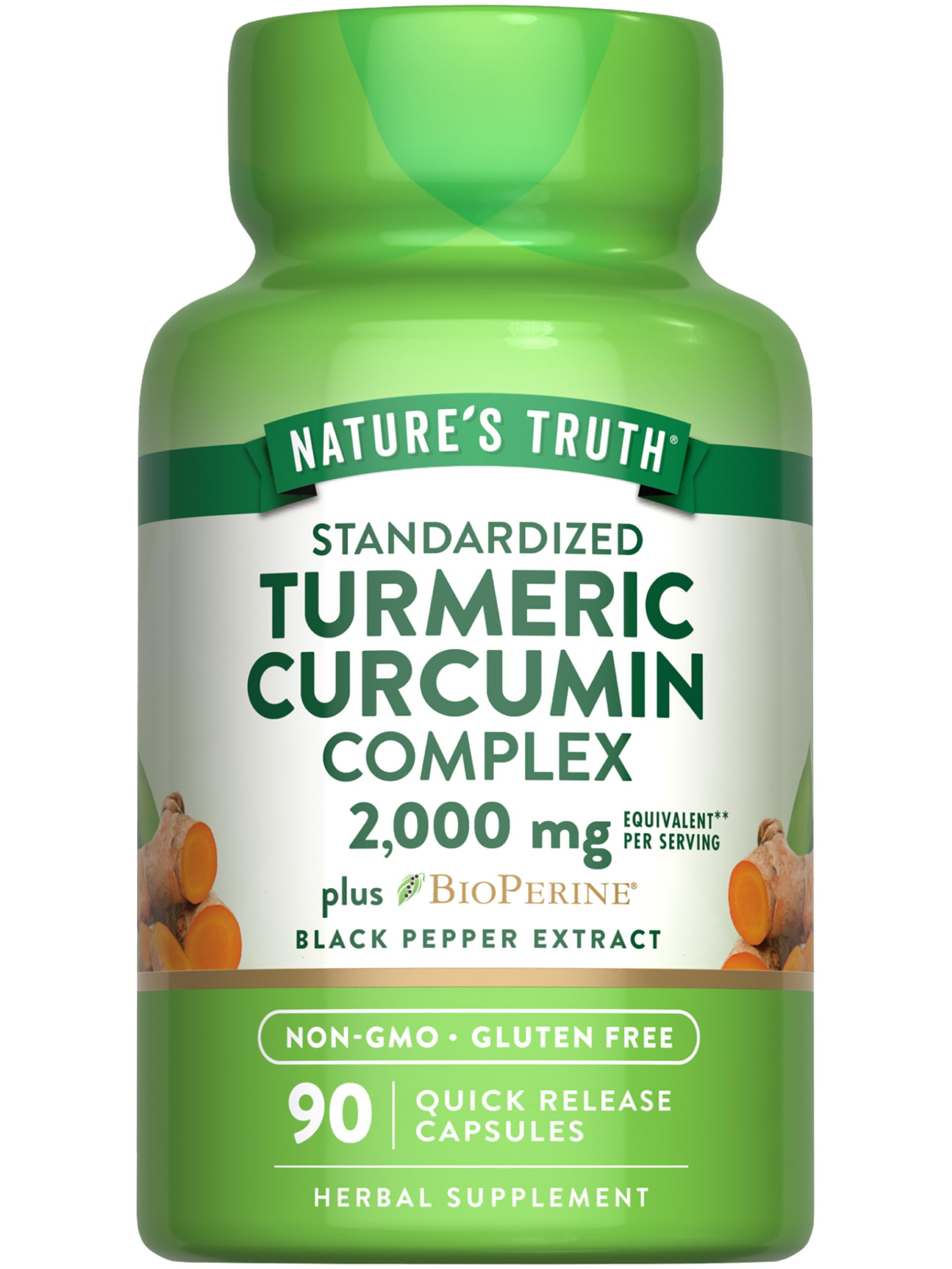 Nature's Truth Turmeric Curcumin Capsules | 2000mg | 90 Count | 95% Standardized Curcuminoids + Bioperine | Non-GMO & Gluten Free
