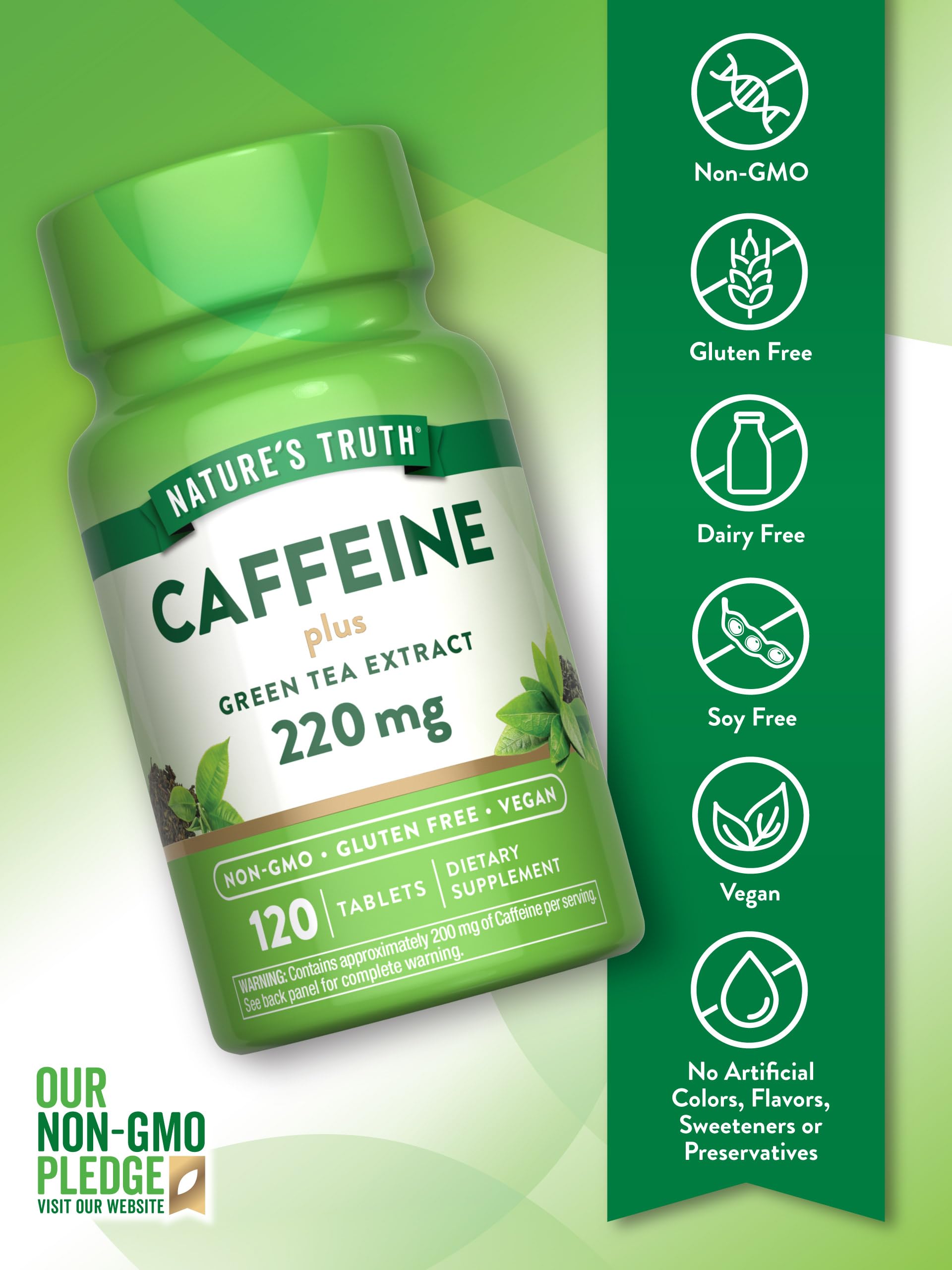 Nature's Truth Caffeine Pills 220mg | 120 Count | Green Tea Extract | Vegan, Non-GMO & Gluten Free (Pack of 2)