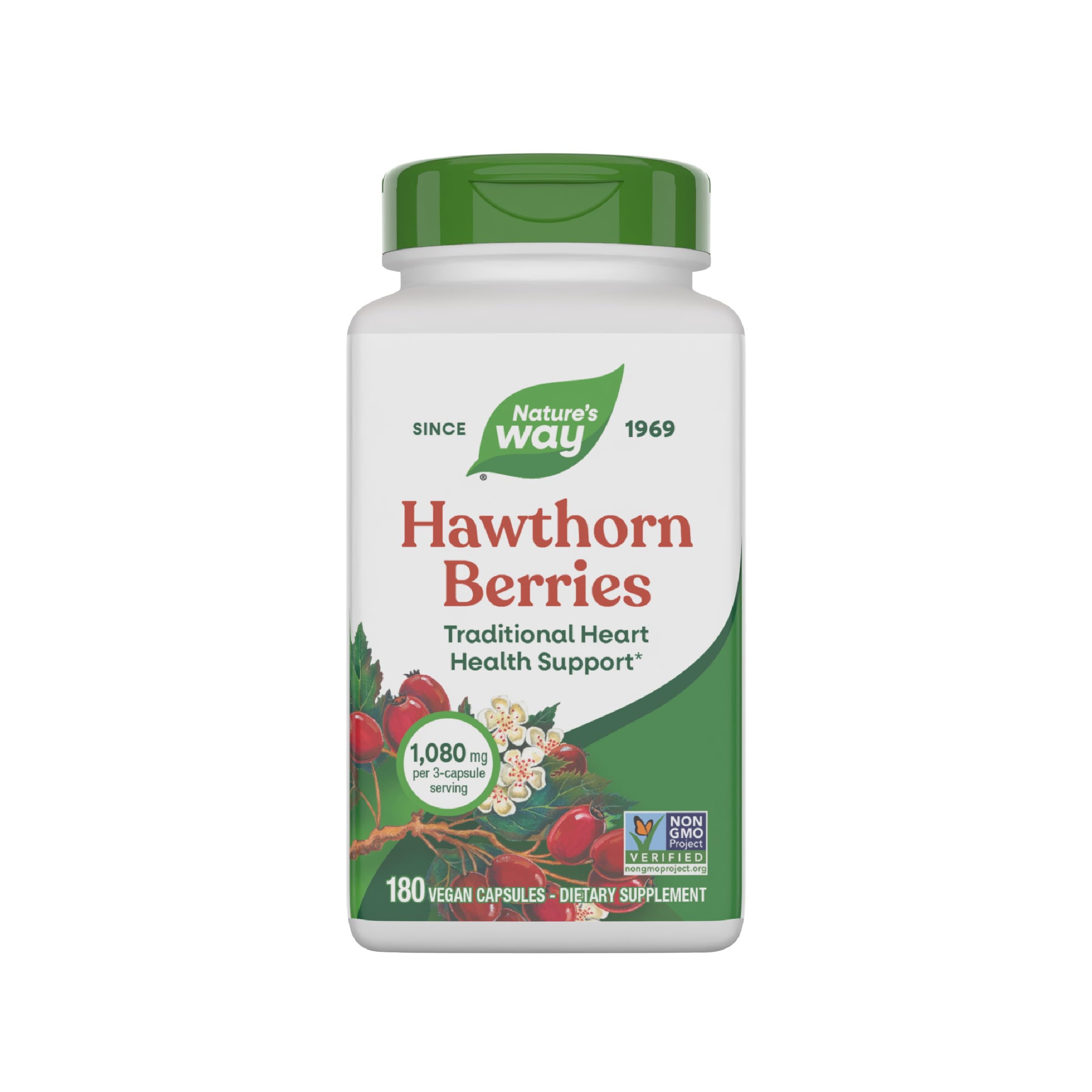 Nature's Way Hawthorn Berries - Heart Health Support, 180 Vcaps | Non-GMO Project Verified