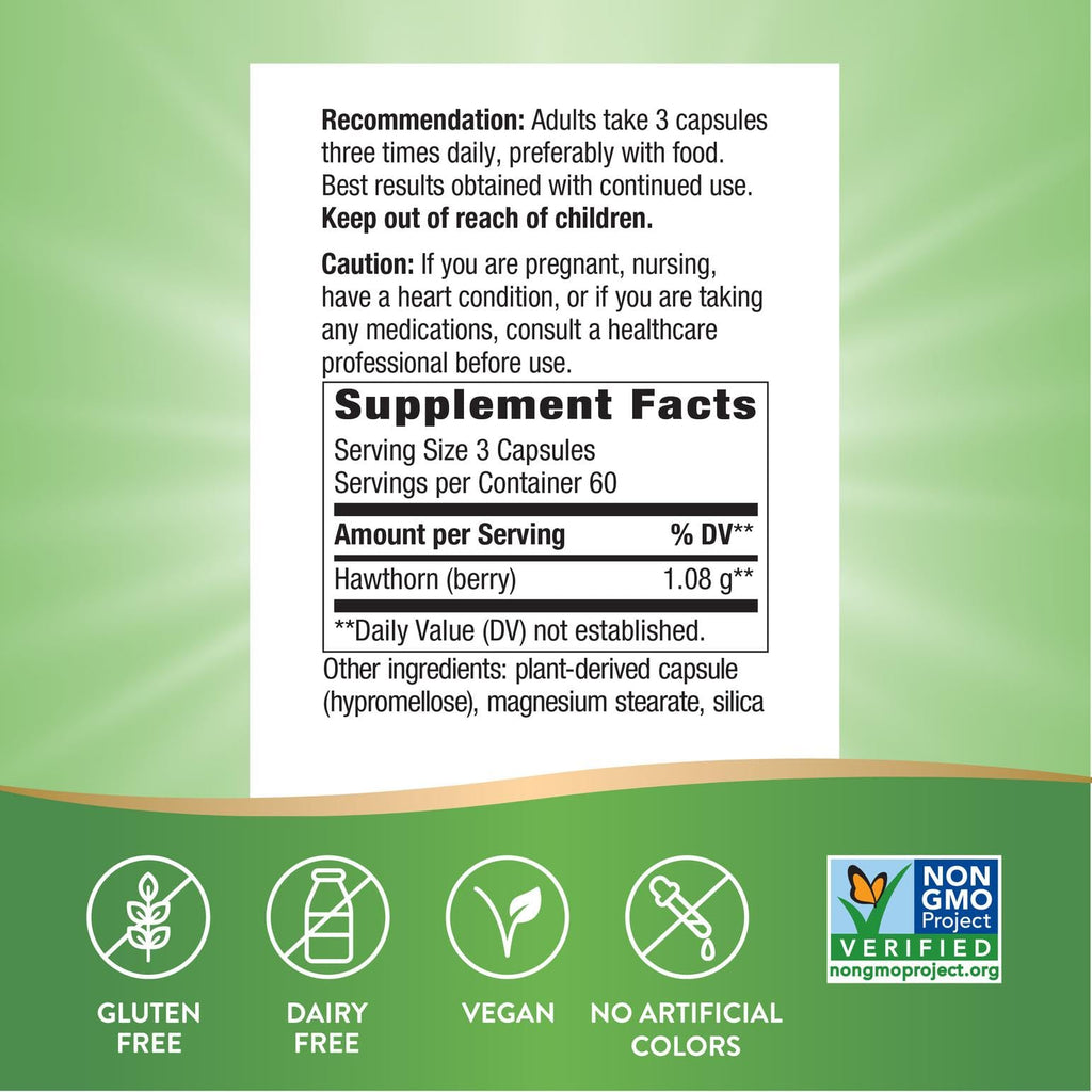 Nature's Way Hawthorn Berries - Heart Health Support, 180 Vcaps | Non-GMO Project Verified